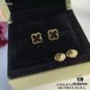 VCA Clovers Mini Black Onyx Earrings with Flying Saucer Backs, ZP Gold Plated V Gold Upgrade Version