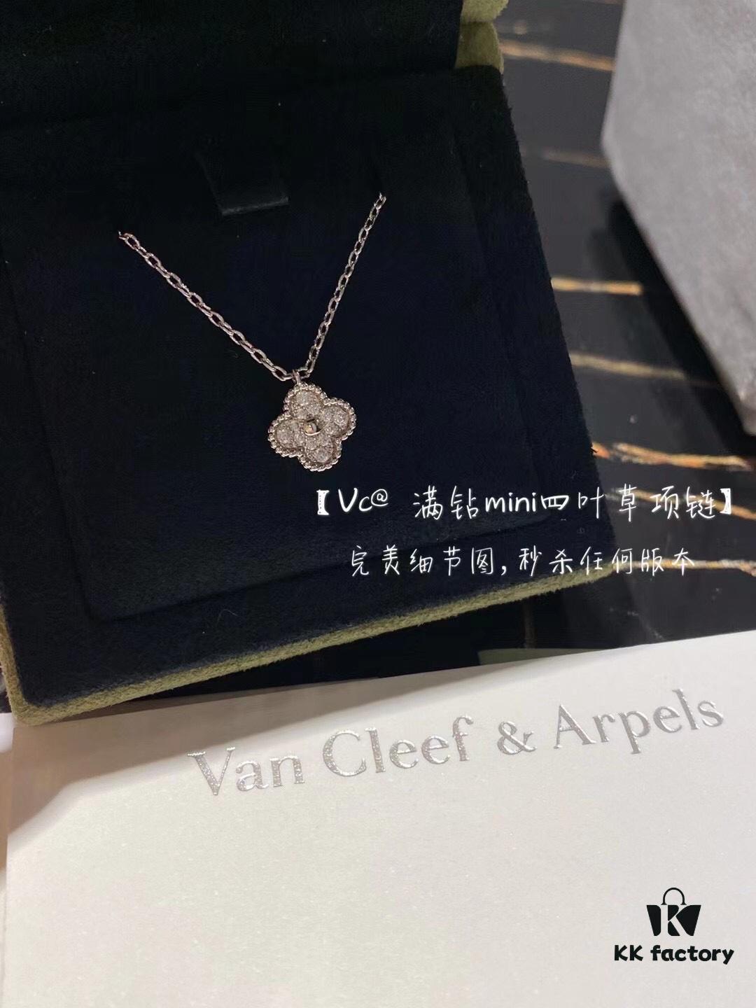 Vca Mini Full Diamond Four-Leaf Clover Necklace