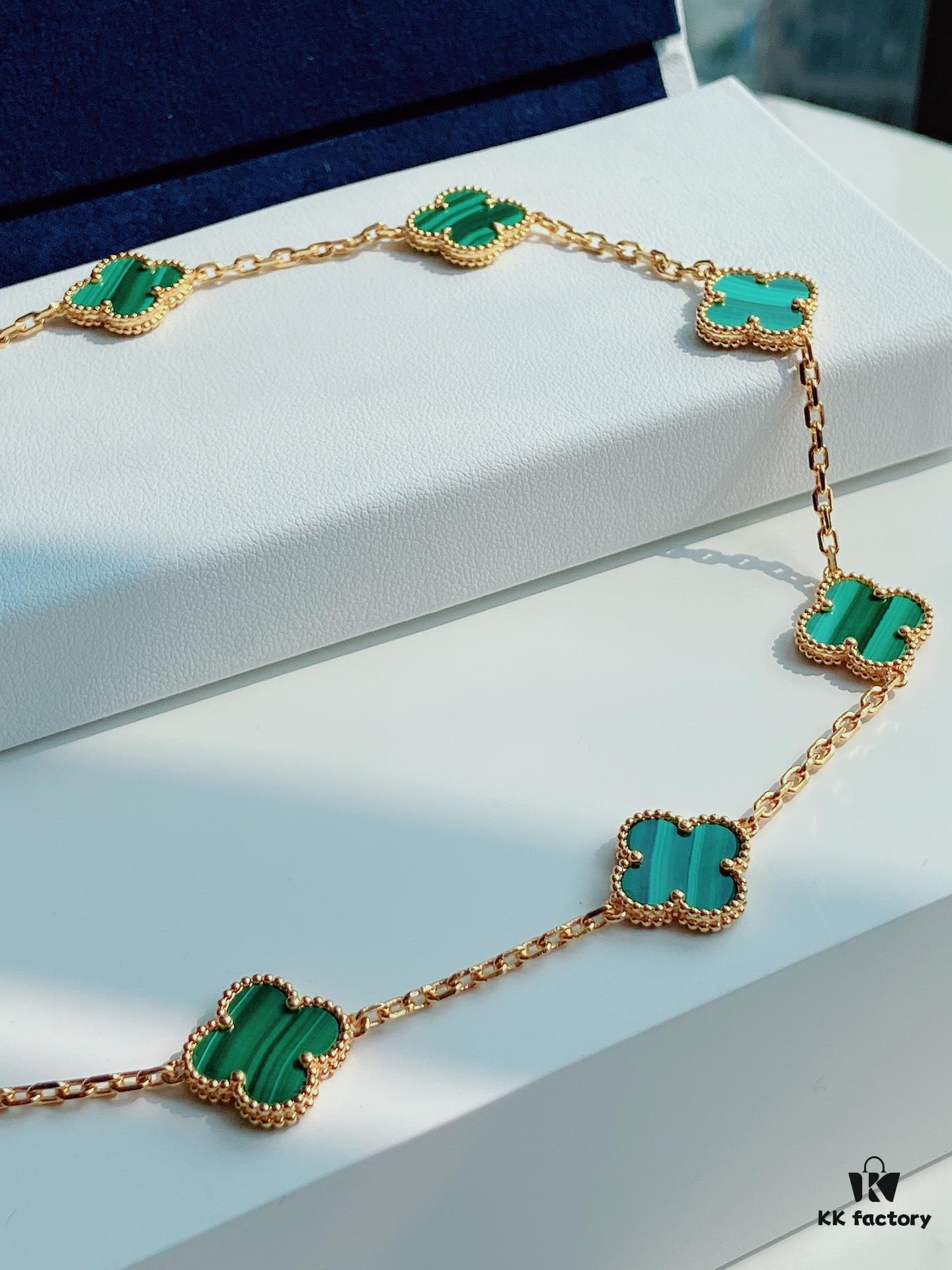 VCA Alhumbra Vintage Ten-Flower Yellow Gold Malachite Necklace