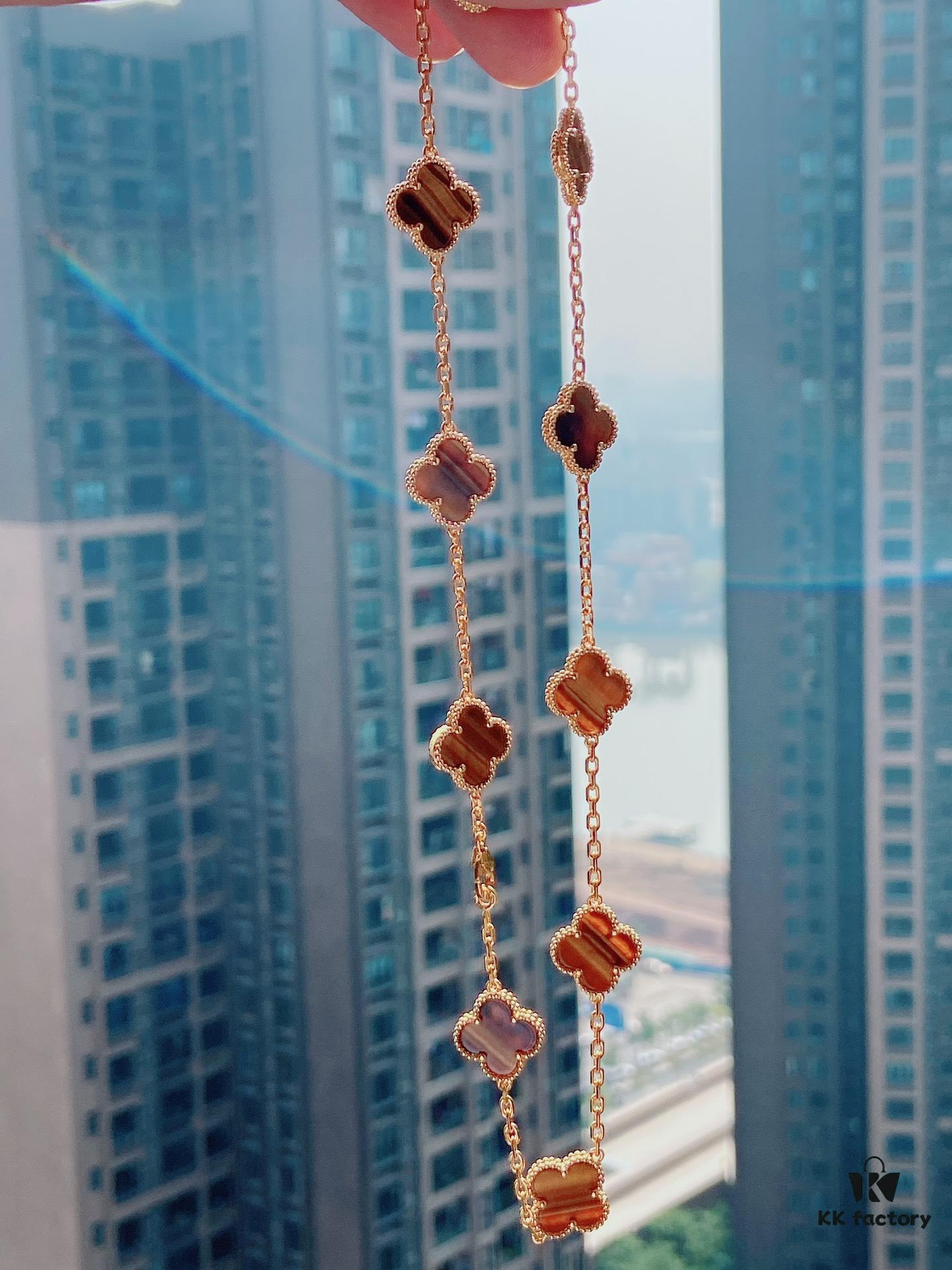 VCA Alhumbra Vintage Ten-Flower Yellow Gold Tiger's Eye Necklace