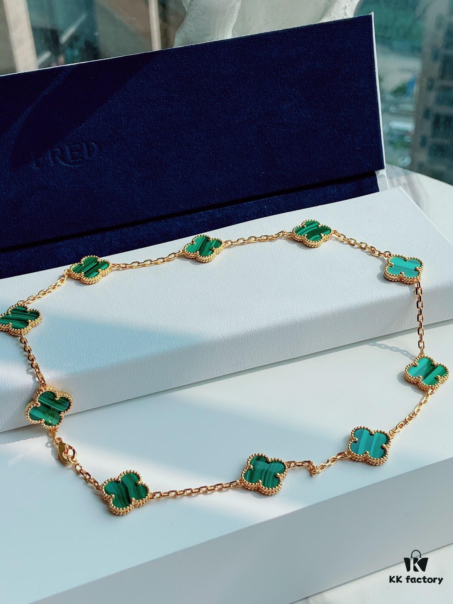 VCA Alhumbra Vintage Ten-Flower Yellow Gold Malachite Necklace