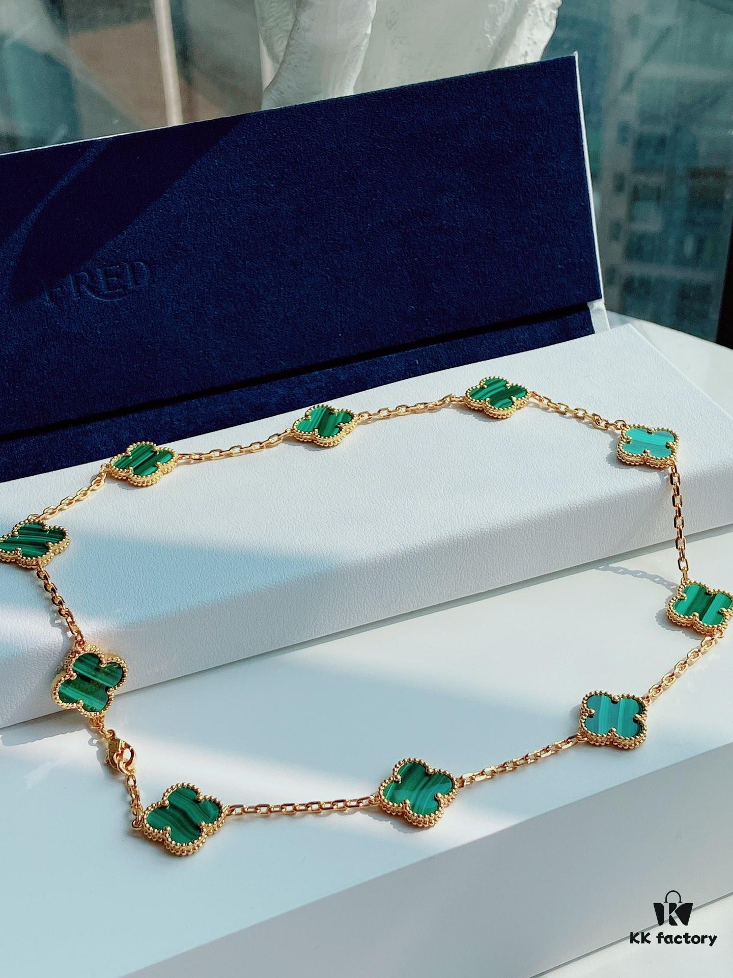 VCA Alhumbra Vintage Ten-Flower Yellow Gold Malachite Necklace
