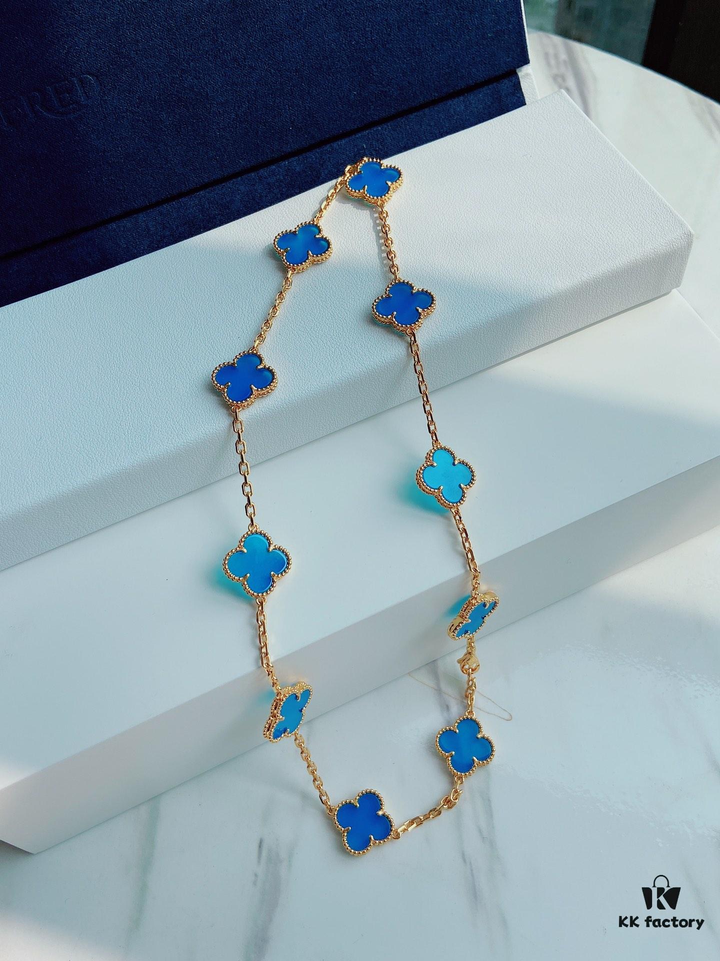 VCA Alhumbert Vintage Ten-Flower Yellow Gold Blue Chalcedony Necklace