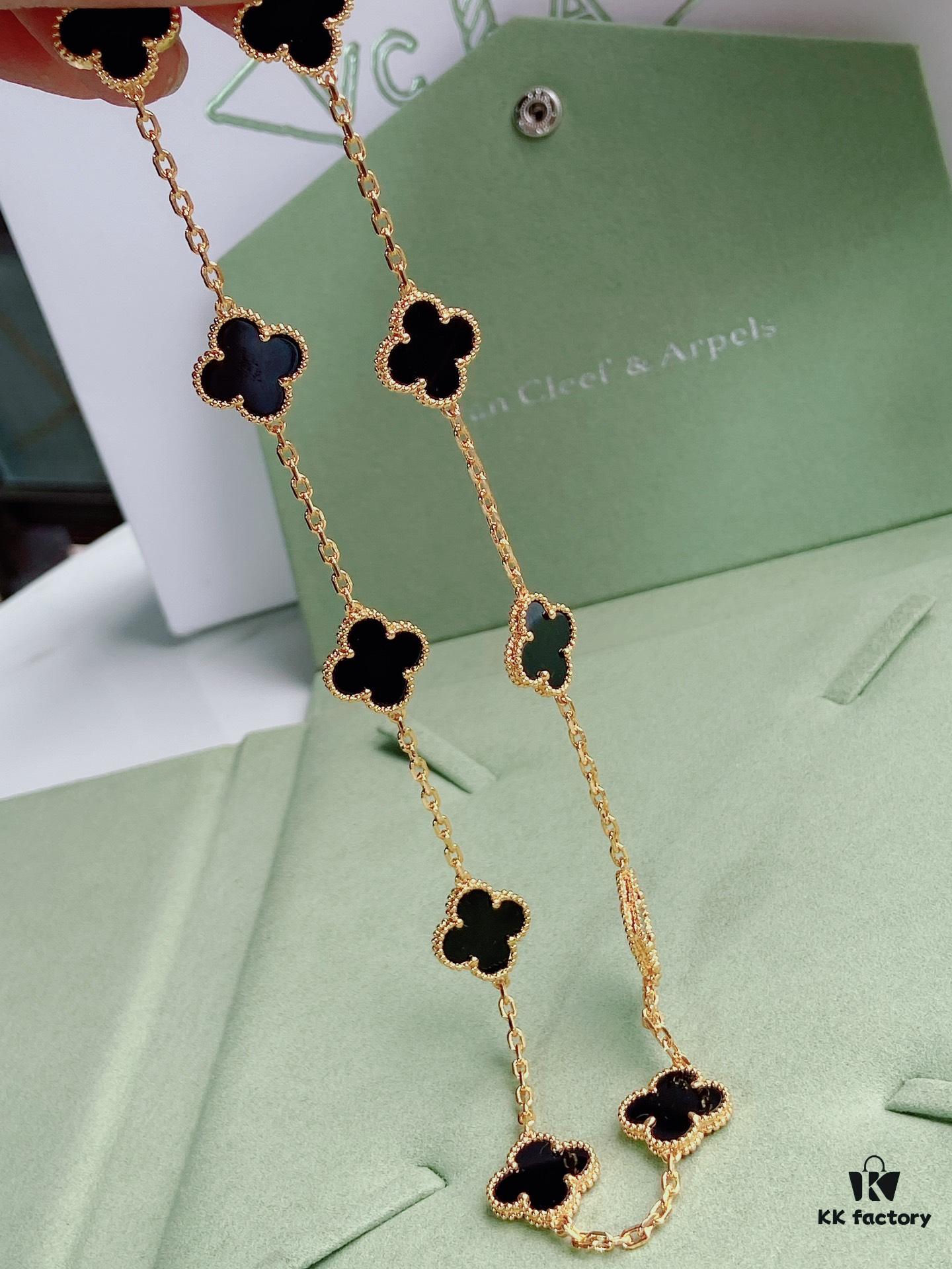 VCA Alhumbert Vintage Ten-Flower Yellow Gold Black Onyx Necklace