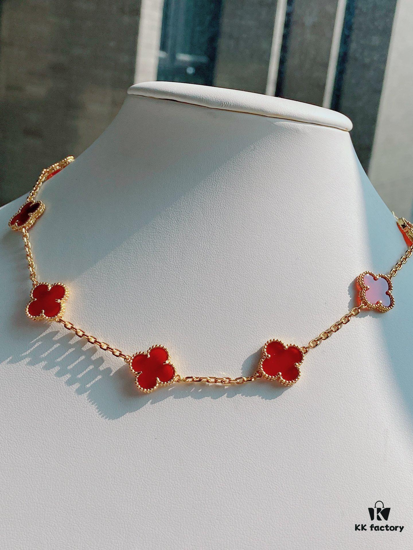 VCA Alhumbra Vintage Ten-Flower Yellow Gold Carnelian Necklace
