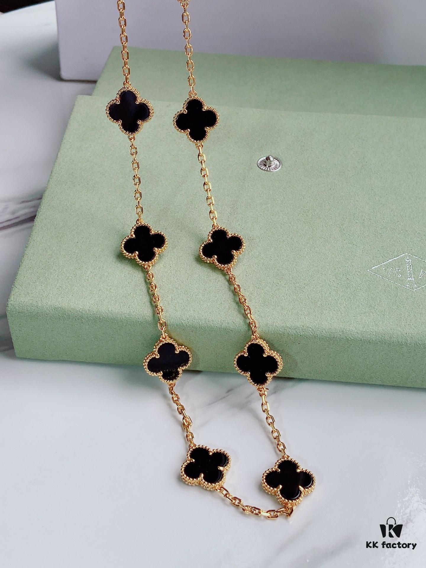 VCA Alhumbert Vintage Ten-Flower Yellow Gold Black Onyx Necklace