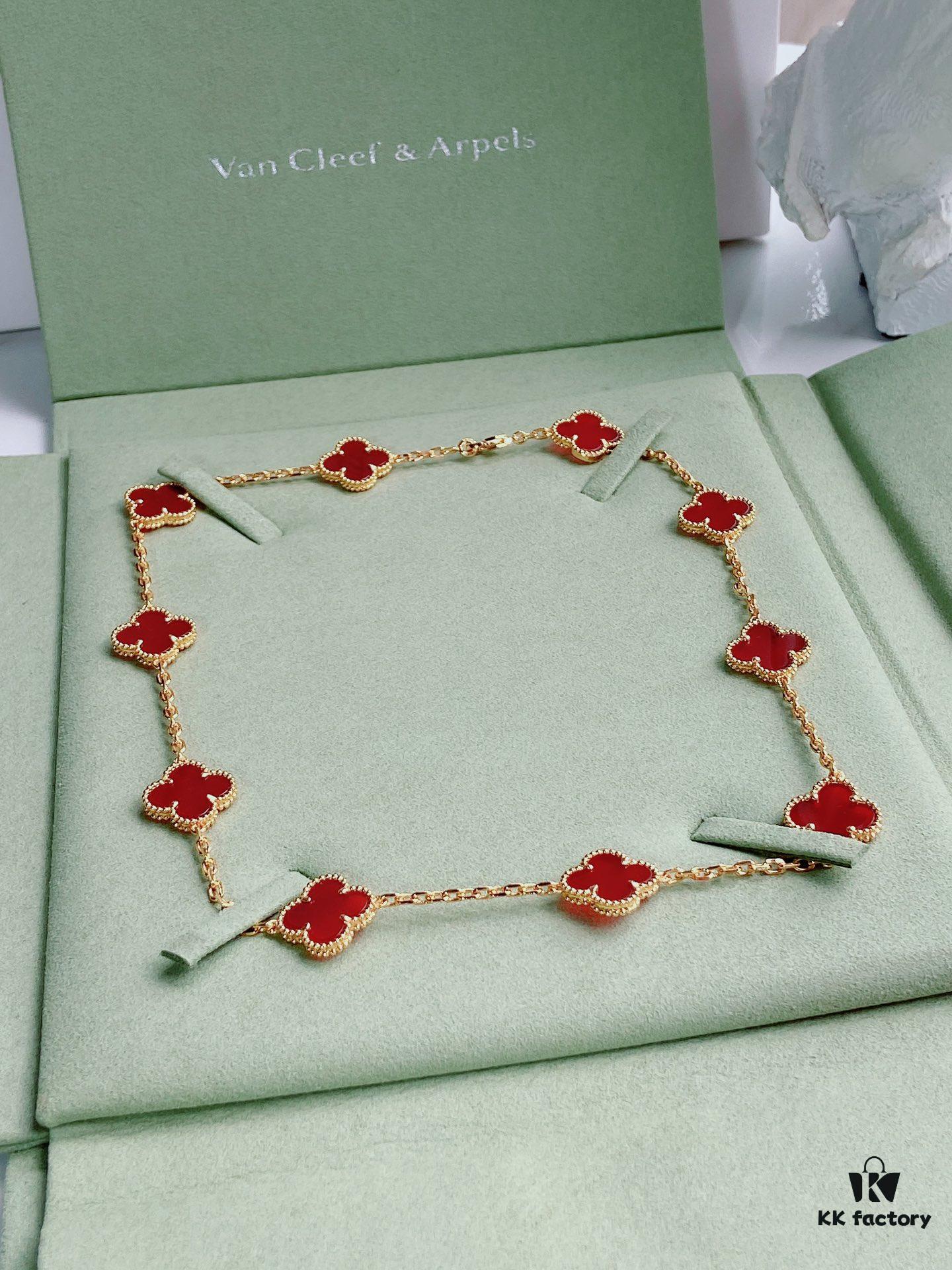 VCA Alhumbra Vintage Ten-Flower Yellow Gold Carnelian Necklace