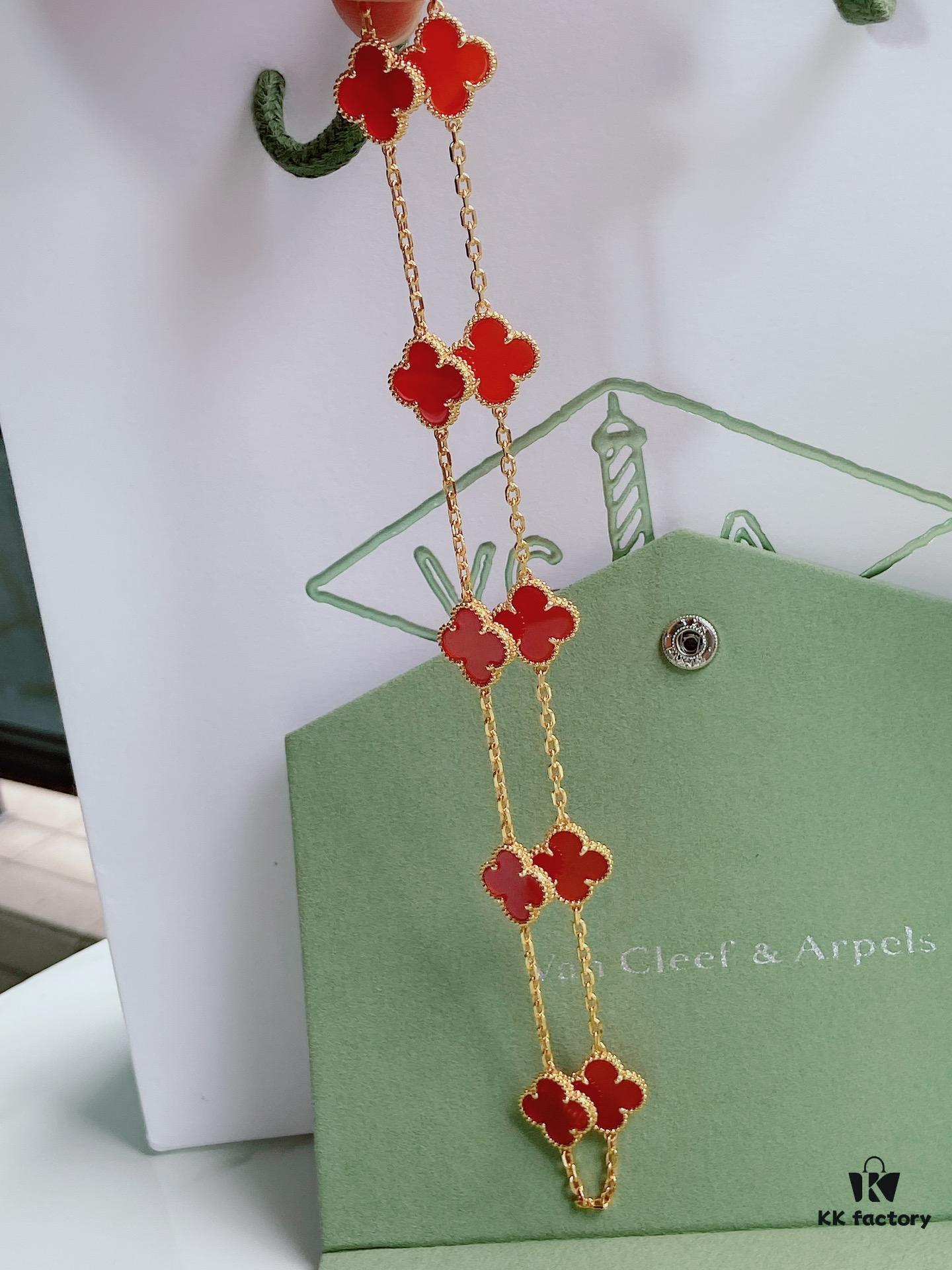 VCA Alhumbra Vintage Ten-Flower Yellow Gold Carnelian Necklace