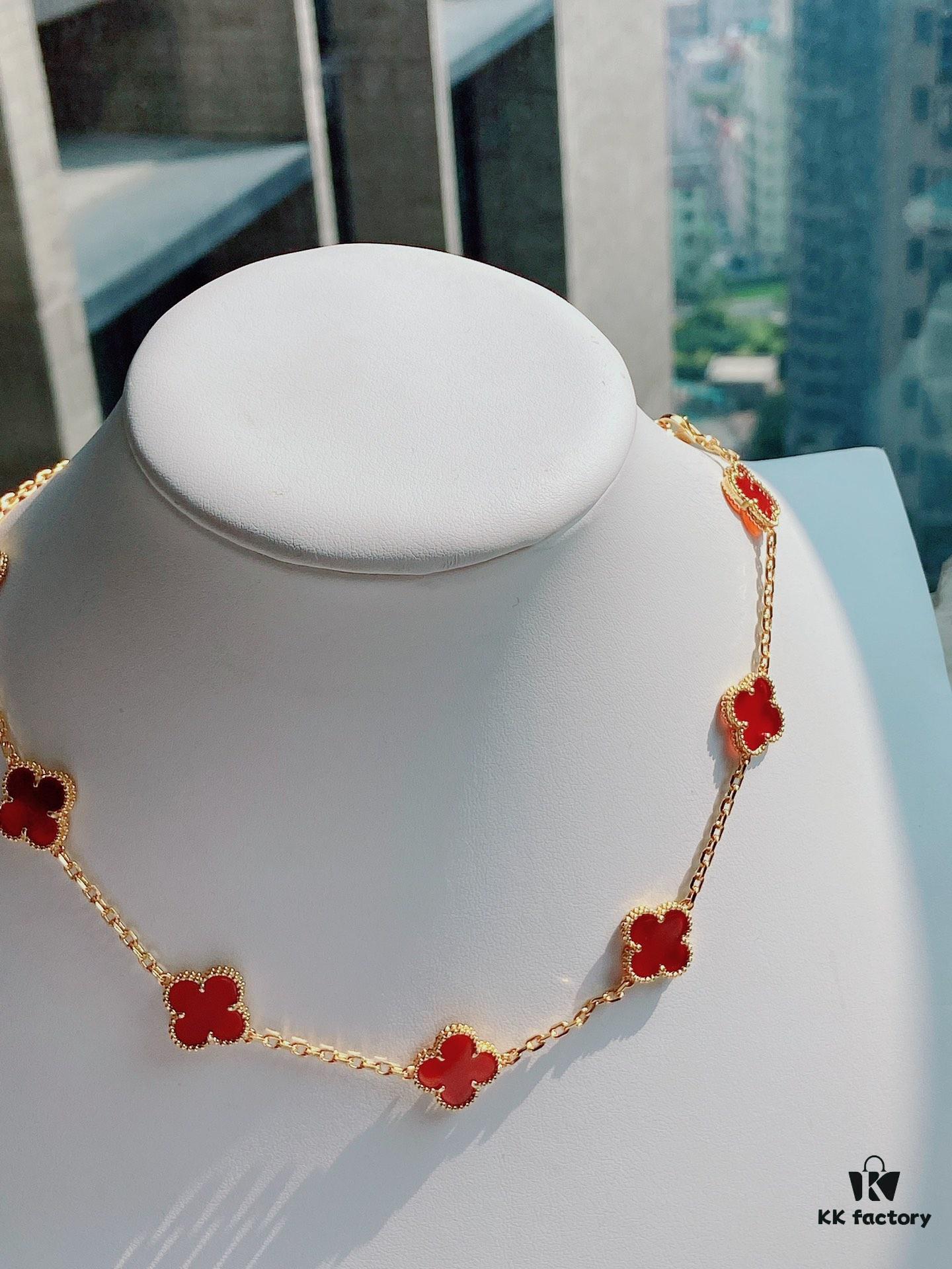 VCA Alhumbra Vintage Ten-Flower Yellow Gold Carnelian Necklace
