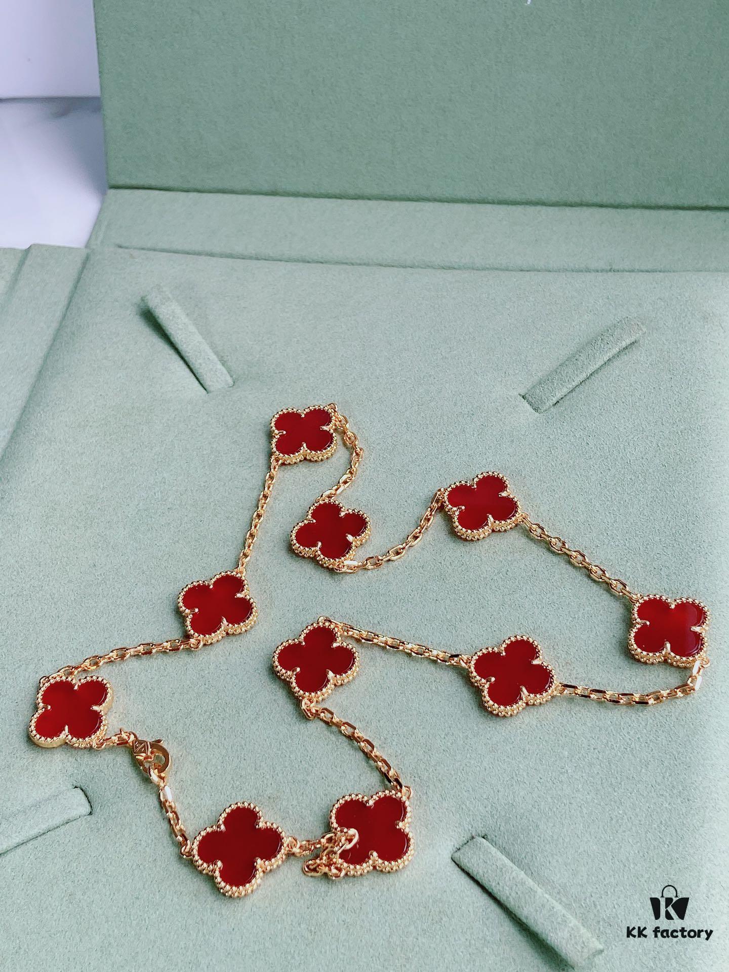 VCA Alhumbra Vintage Ten-Flower Yellow Gold Carnelian Necklace