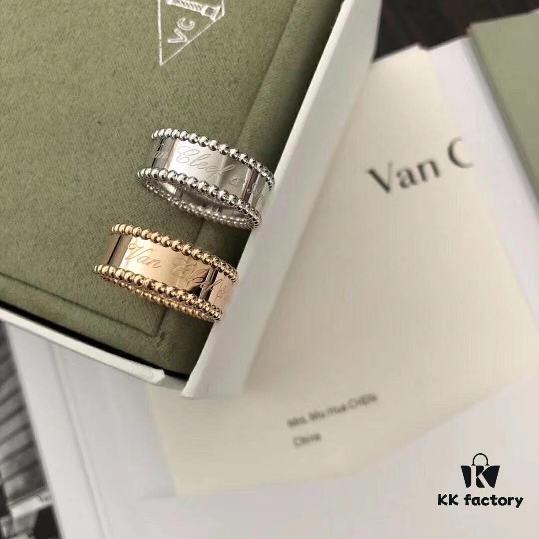 Luxury Craftsmanship VCA Van Cleef & Arpels Alhambra Signature Ring with Smooth Pearl Edge - Elegant Design in Rose Gold, Gold, and Silver
