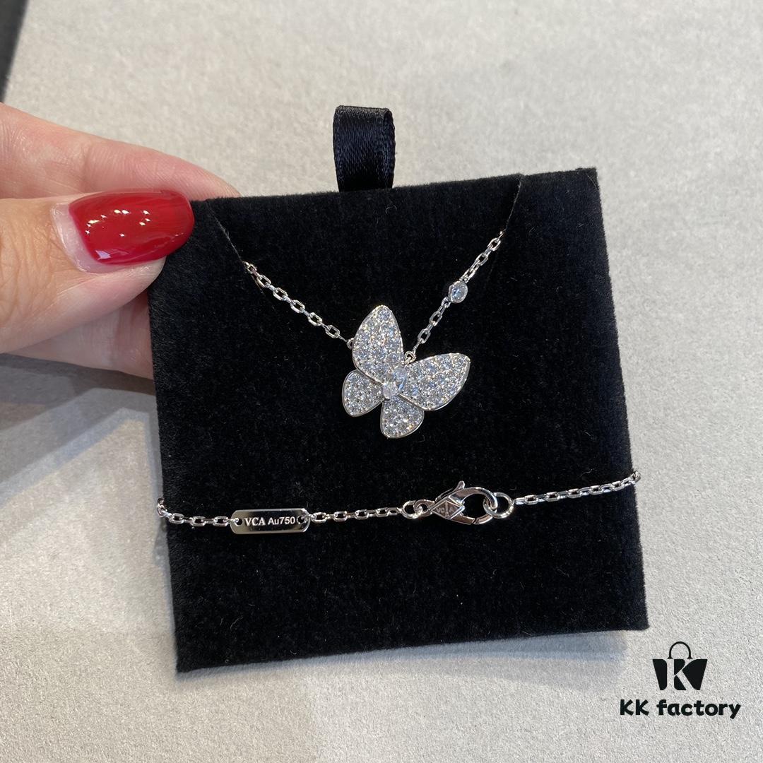 VCA Clover Full Diamond Butterfly Necklace in White Gold Tone