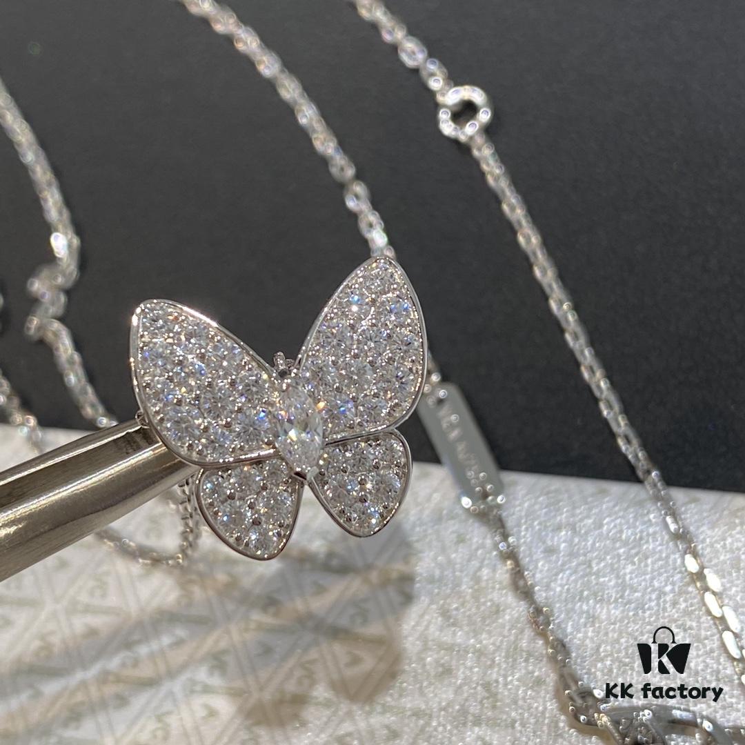 VCA Clover Full Diamond Butterfly Necklace in White Gold Tone