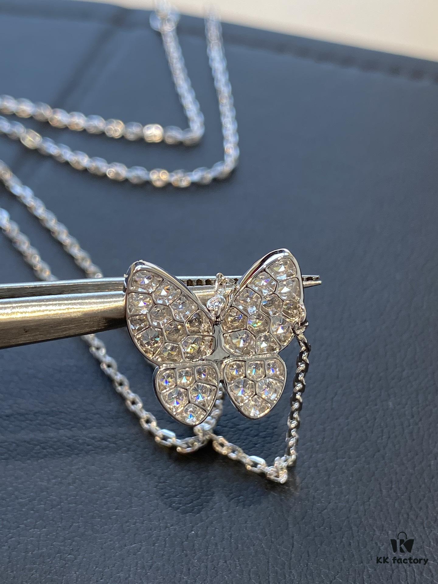 VCA Clover Full Diamond Butterfly Necklace in White Gold Tone