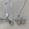 VCA Clover Full Diamond Butterfly Necklace in White Gold Tone