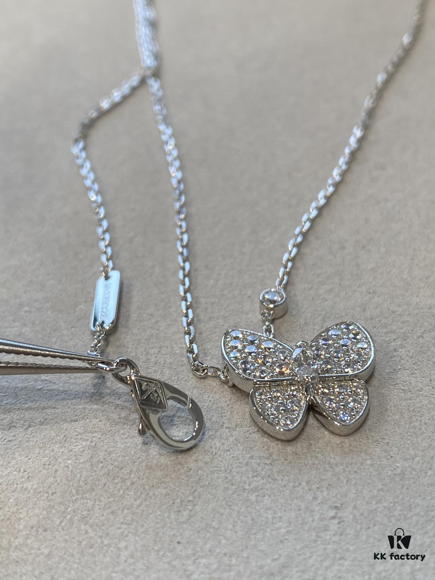 VCA Clover Full Diamond Butterfly Necklace in White Gold Tone