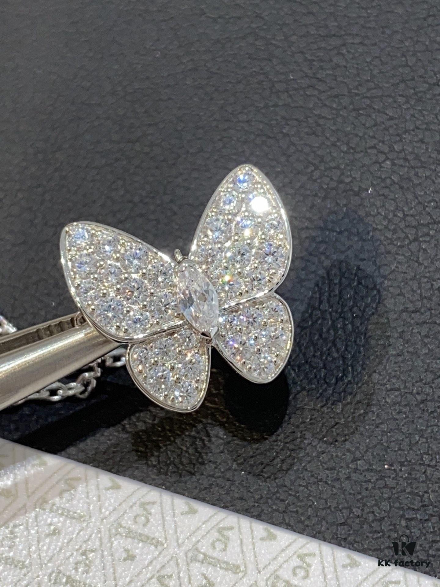 VCA Clover Full Diamond Butterfly Necklace in White Gold Tone