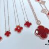 Clover Red Agate Set with Bracelet, Necklace, Sweater Chain, Stud Earrings, and Earrings