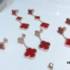 Clover Red Agate Set with Bracelet, Necklace, Sweater Chain, Stud Earrings, and Earrings