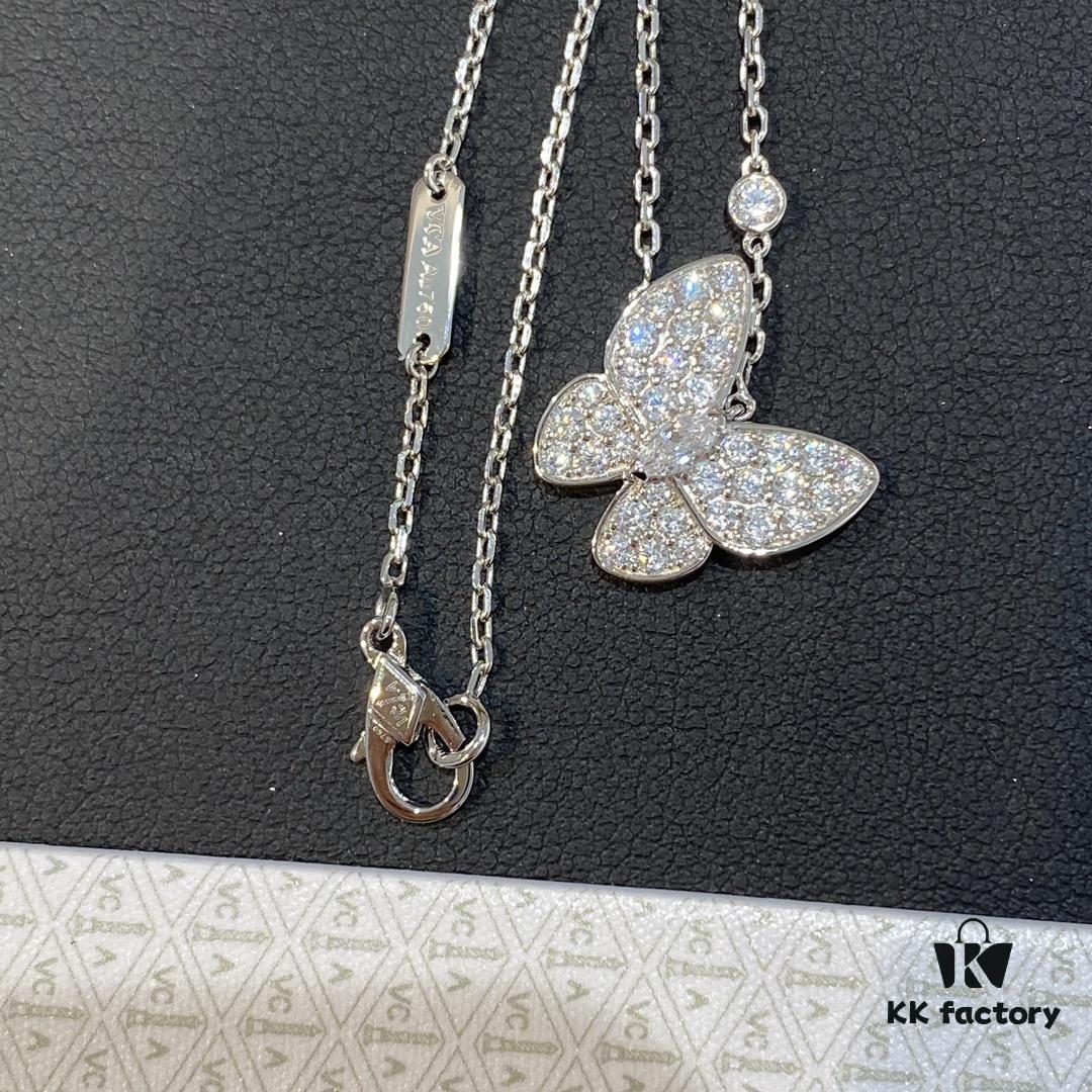 VCA Clover Full Diamond Butterfly Necklace in White Gold Tone