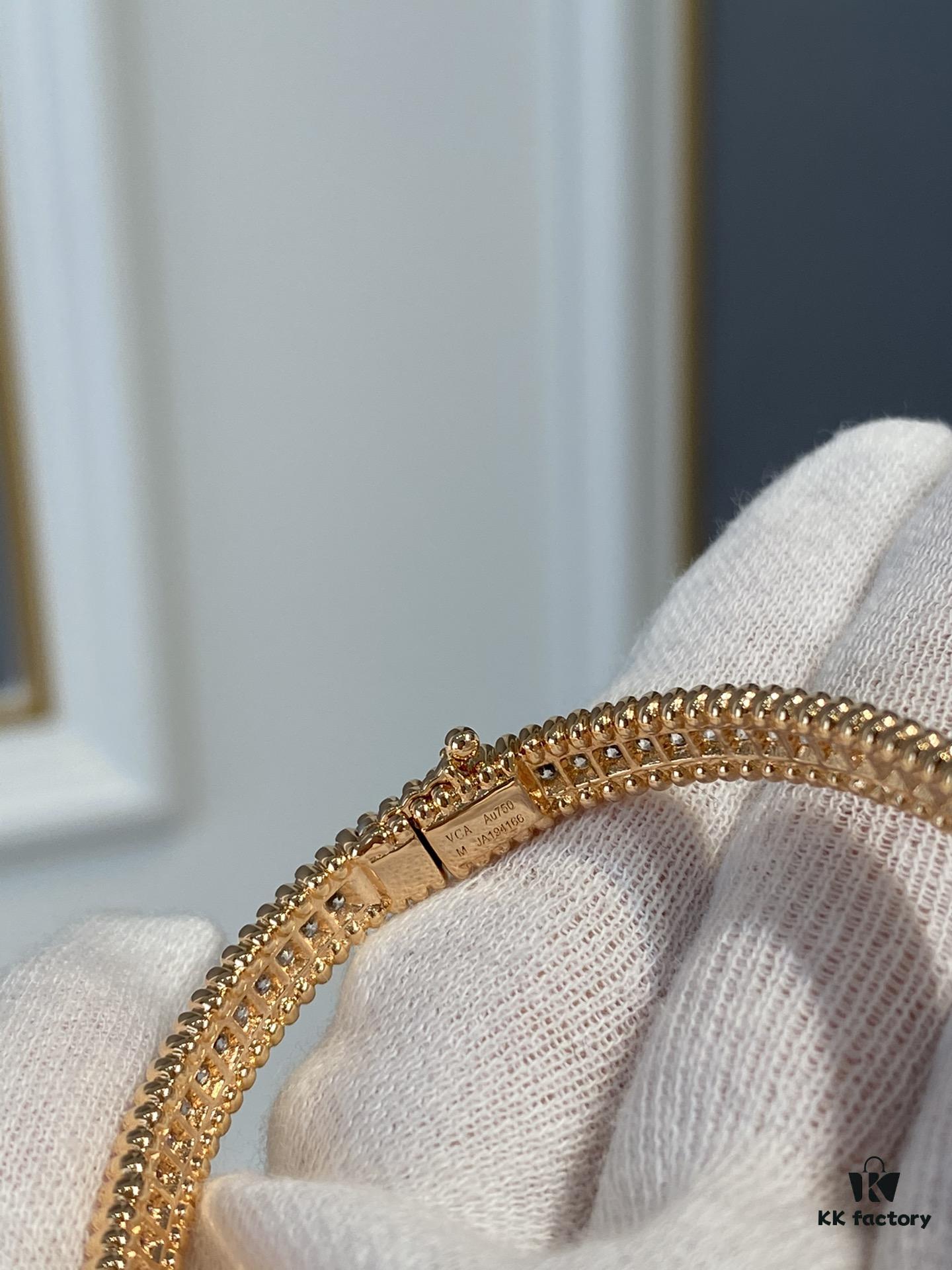 New VCA Four-Leaf Clover Perlee Beaded Bracelet, Single Row Diamond Bracelet, Classic Stacking Design, Vintage and Exquisite