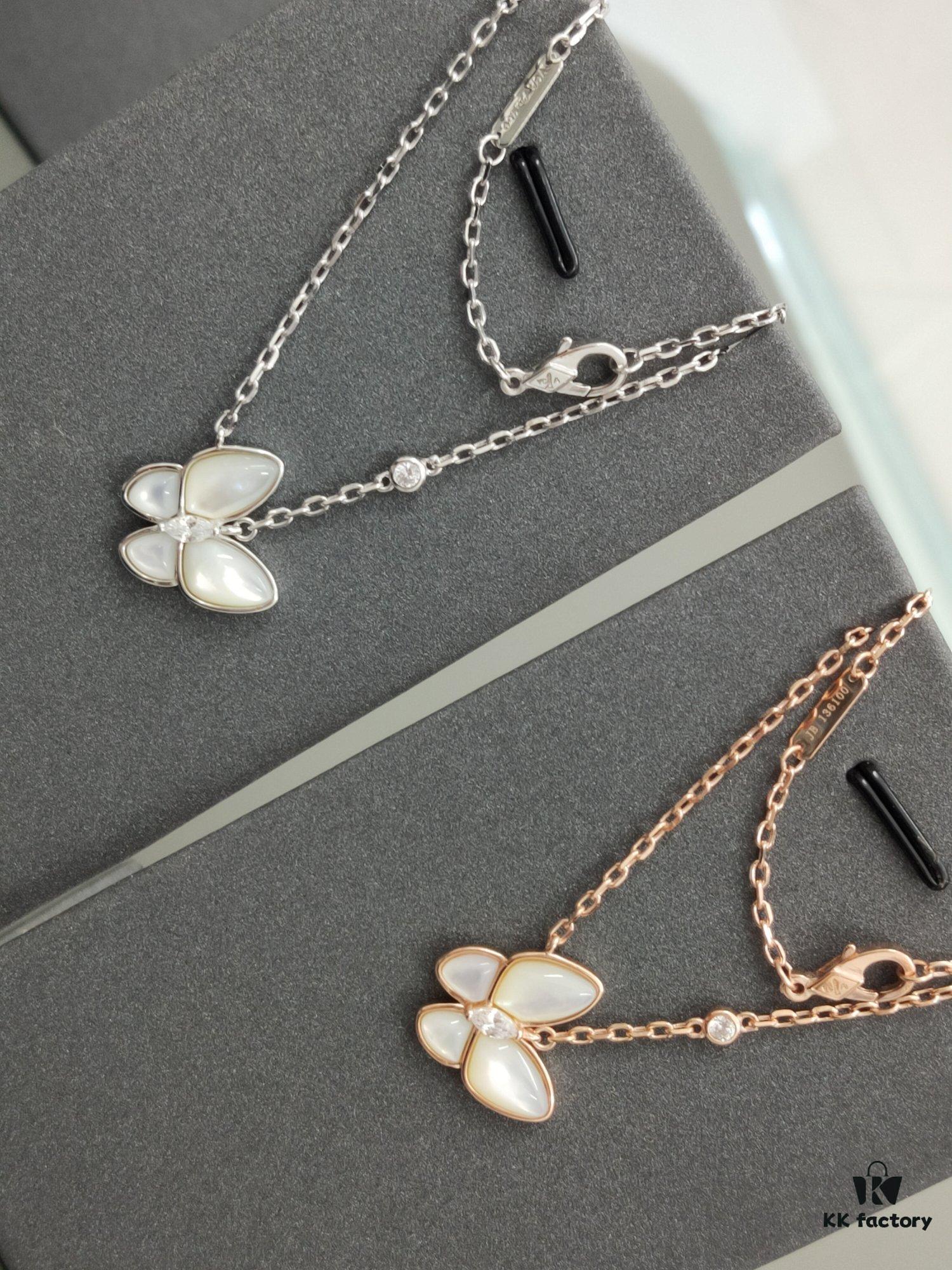 VCA 3D Butterfly White Mother-of-Pearl Pendant Necklace, Classic Jewelry-Grade Design