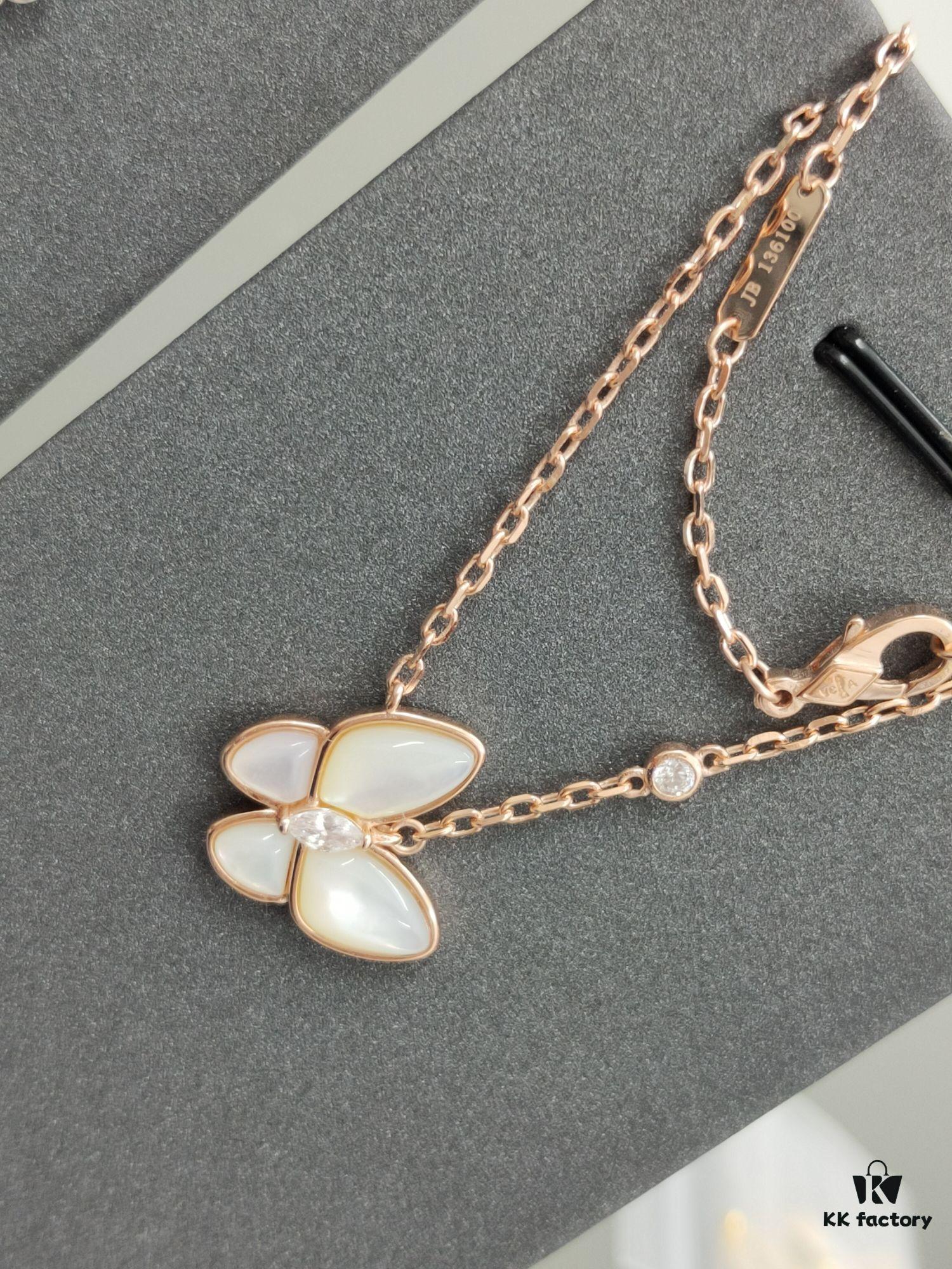 VCA 3D Butterfly White Mother-of-Pearl Pendant Necklace, Classic Jewelry-Grade Design