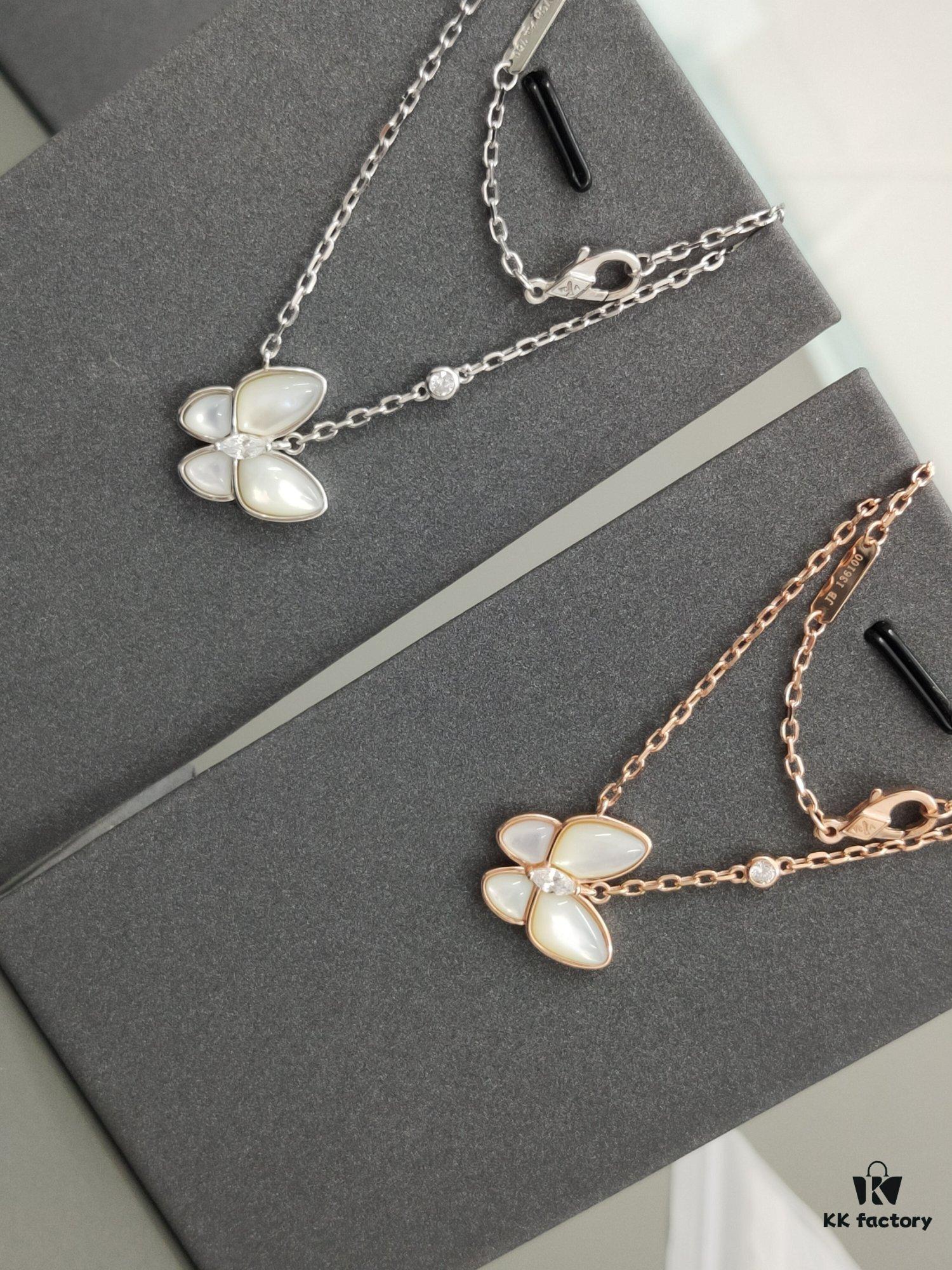 VCA 3D Butterfly White Mother-of-Pearl Pendant Necklace, Classic Jewelry-Grade Design