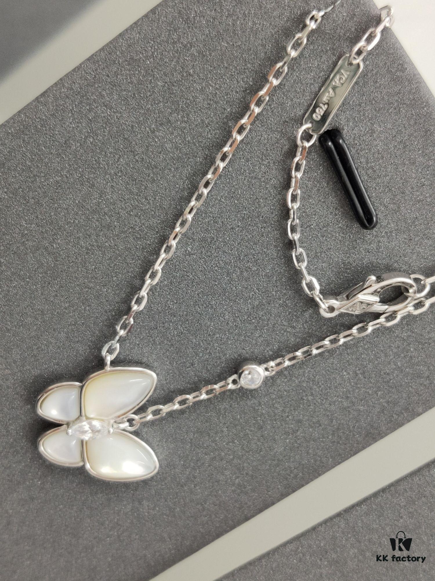 VCA 3D Butterfly White Mother-of-Pearl Pendant Necklace, Classic Jewelry-Grade Design