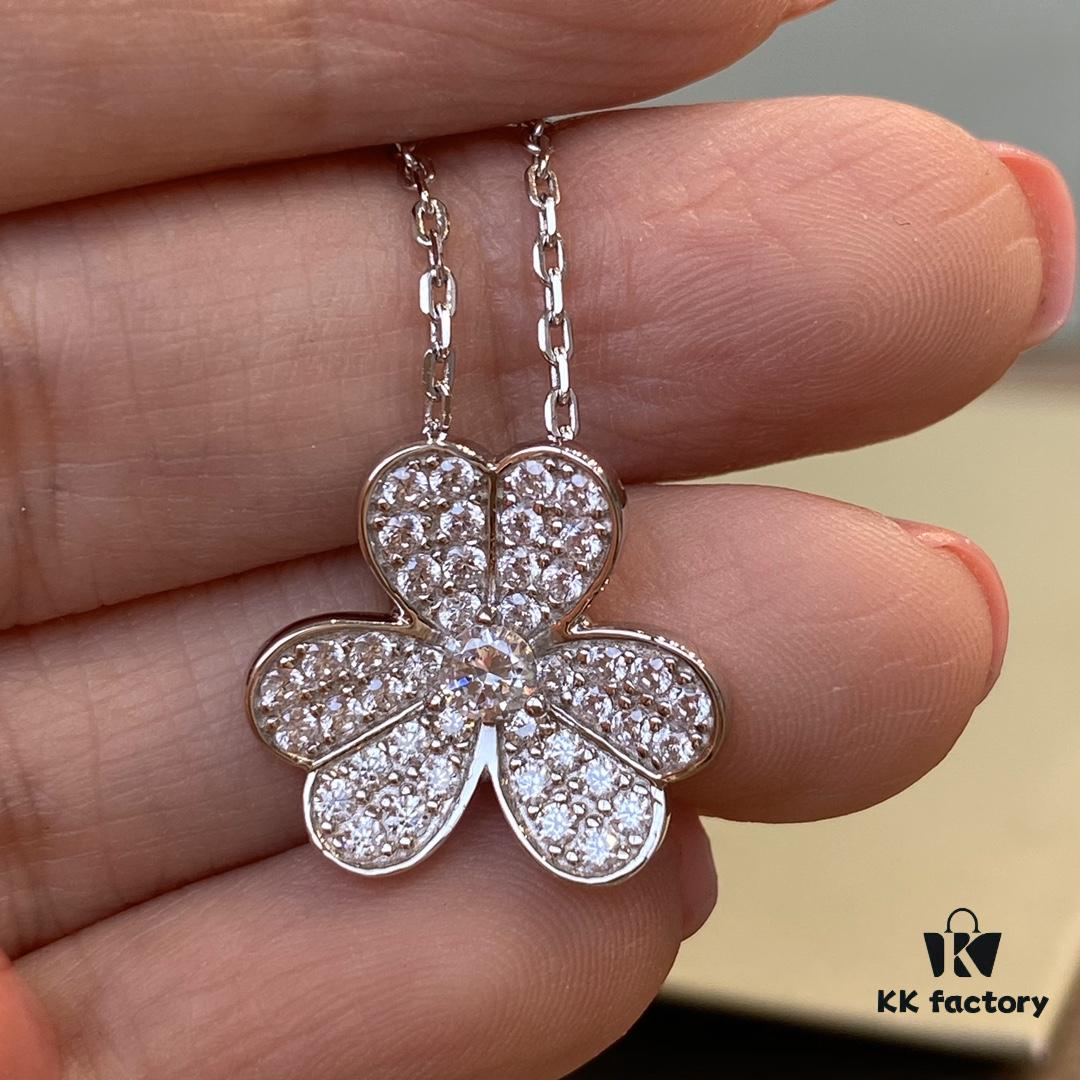VCA Clover Necklace, Delicate Feminine Style Collarbone Necklace, Silver Only, ZP Custom Edition