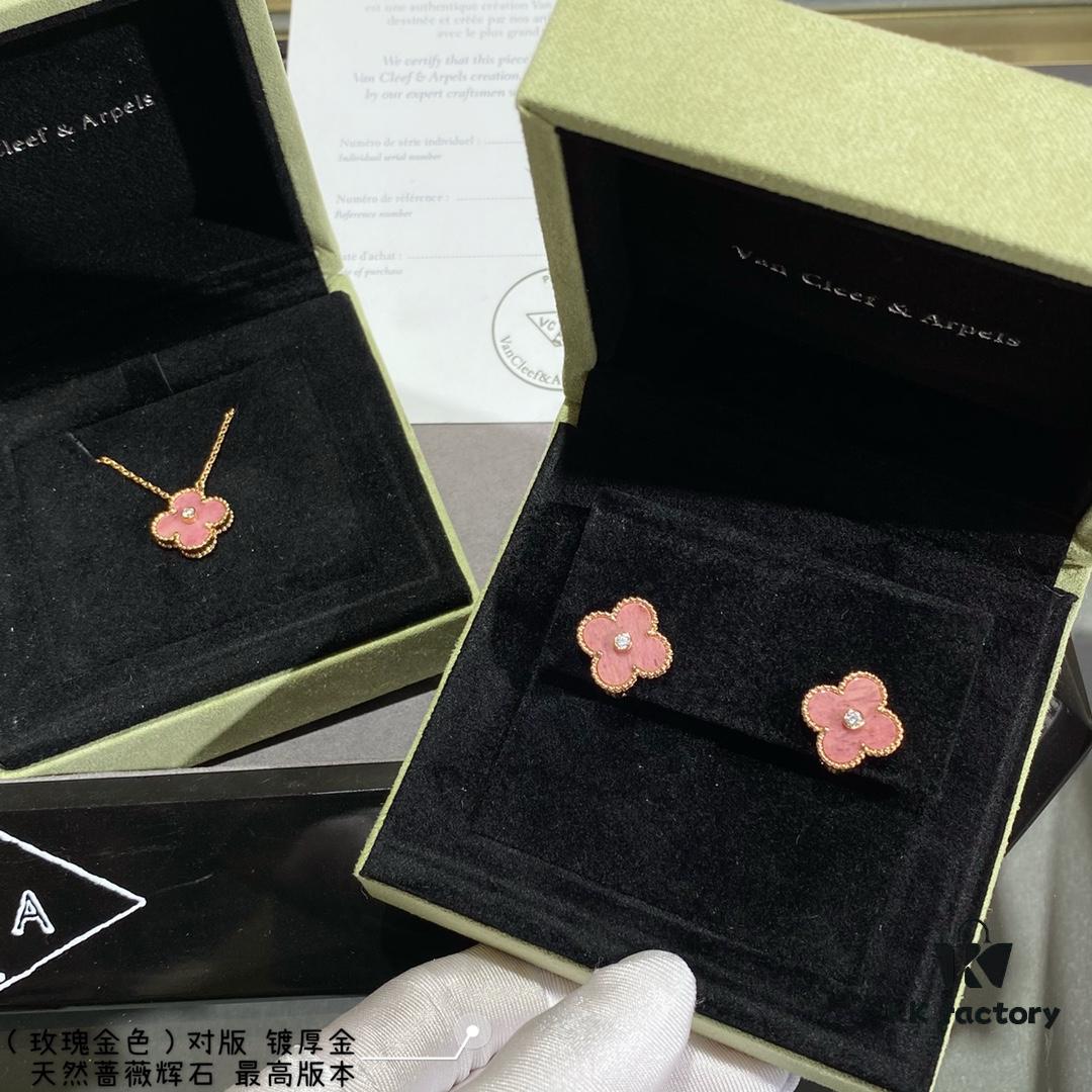 New Arrival V Gold High Version Rhodonite VCA Clover Stud Earrings