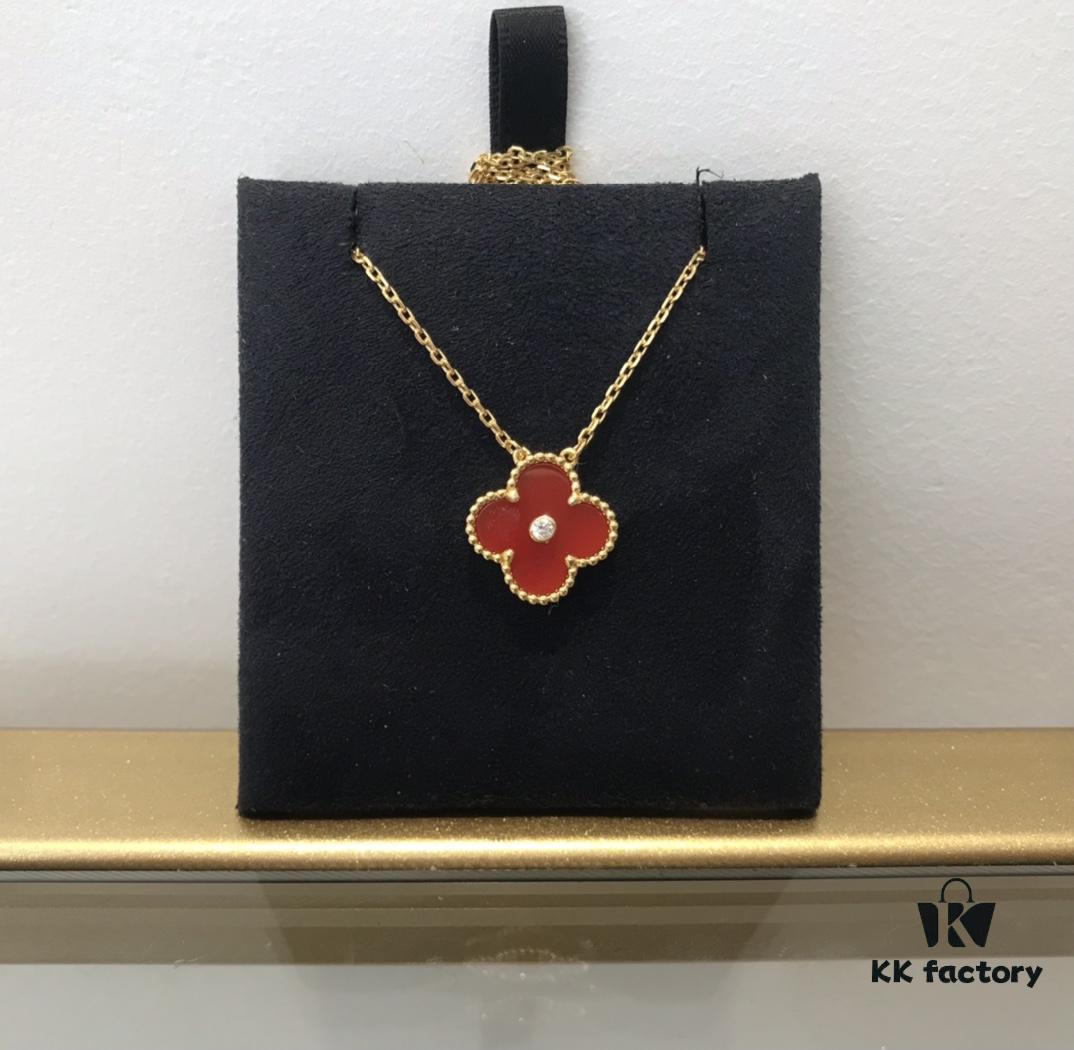 Medium Four-Leaf Clover Necklace Collection - Diamond-Paved Top-Quality Sterling Silver 18K Gold Plated