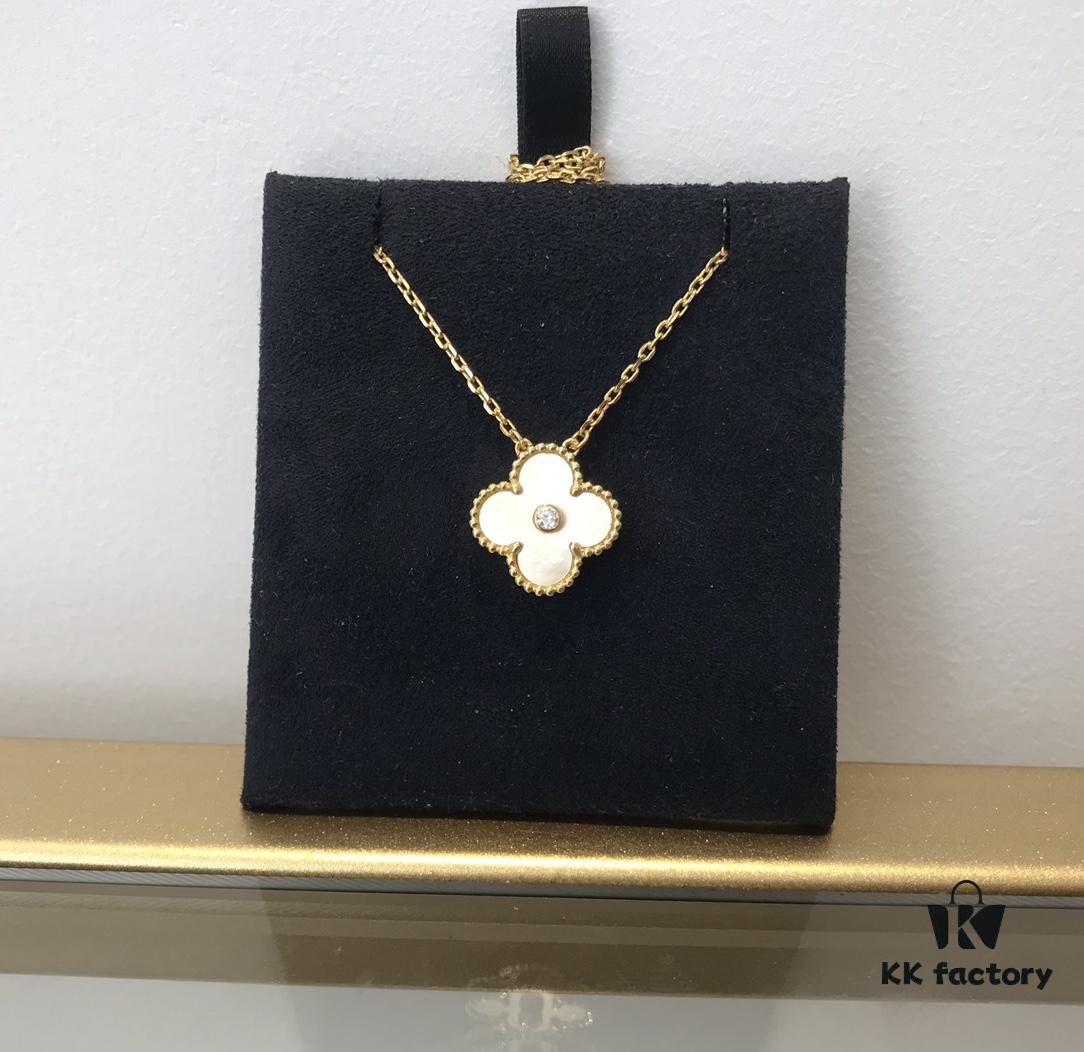 Medium Four-Leaf Clover Necklace Collection - Diamond-Paved Top-Quality Sterling Silver 18K Gold Plated