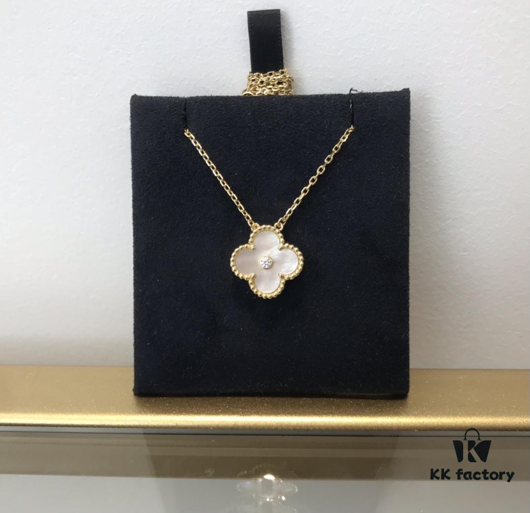 Medium Four-Leaf Clover Necklace Collection - Diamond-Paved Top-Quality Sterling Silver 18K Gold Plated