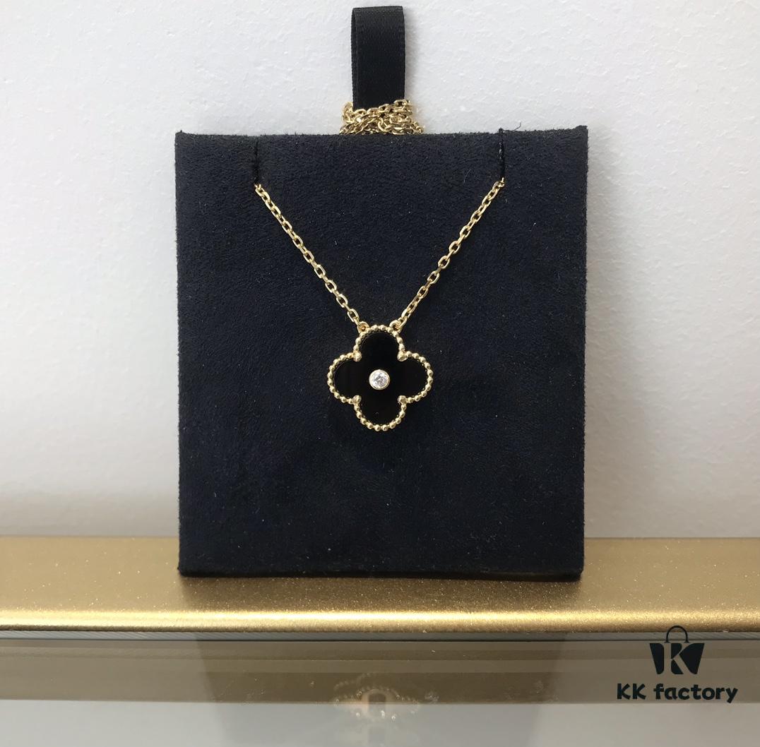 Medium Four-Leaf Clover Necklace Collection - Diamond-Paved Top-Quality Sterling Silver 18K Gold Plated