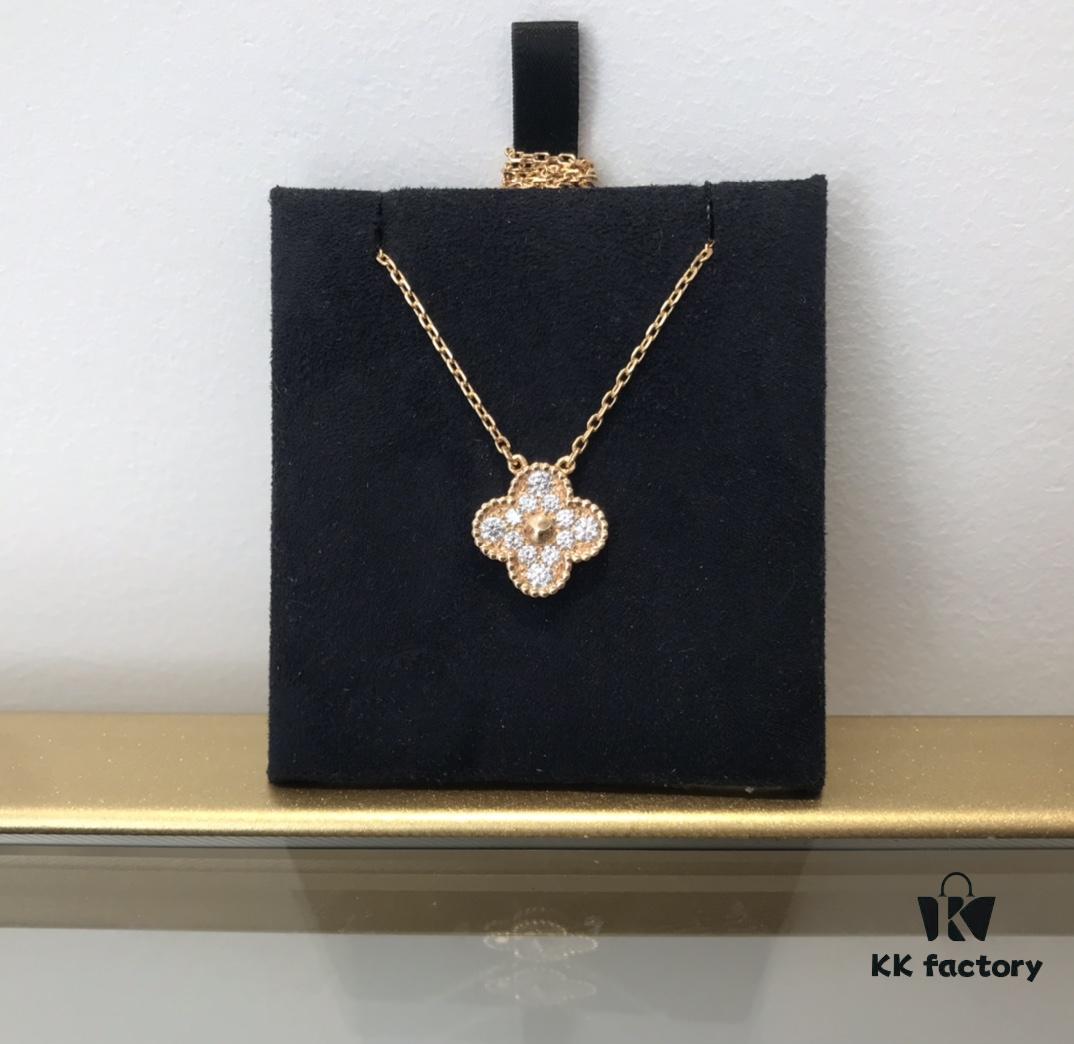 Medium Four-Leaf Clover Necklace Collection - Diamond-Paved Top-Quality Sterling Silver 18K Gold Plated