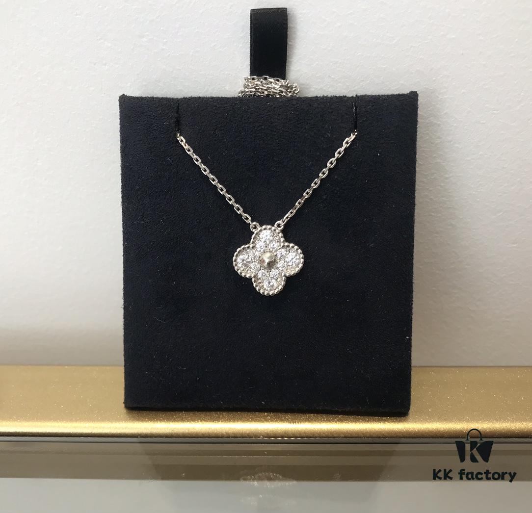 Medium Four-Leaf Clover Necklace Collection - Diamond-Paved Top-Quality Sterling Silver 18K Gold Plated
