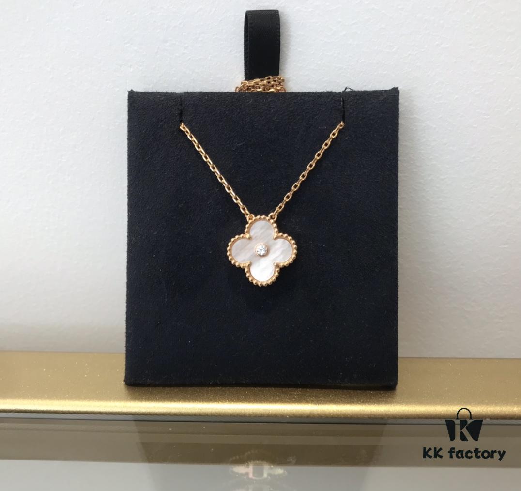 Medium Four-Leaf Clover Necklace Collection - Diamond-Paved Top-Quality Sterling Silver 18K Gold Plated