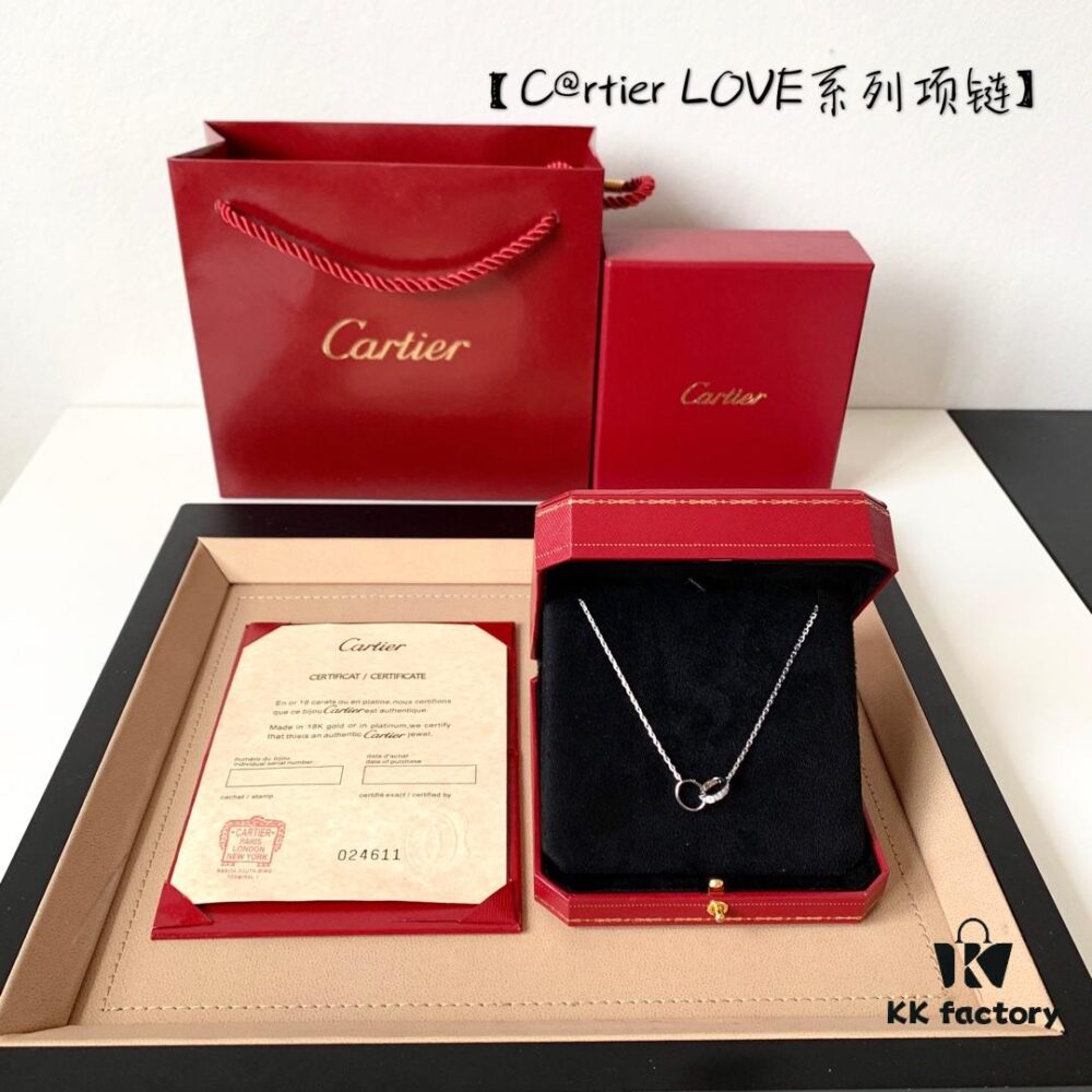 Custom Crafted ZP Jewelry, Real Gold and Diamonds, Cartier Love Series Necklace in Premium Silver Version with Packaging