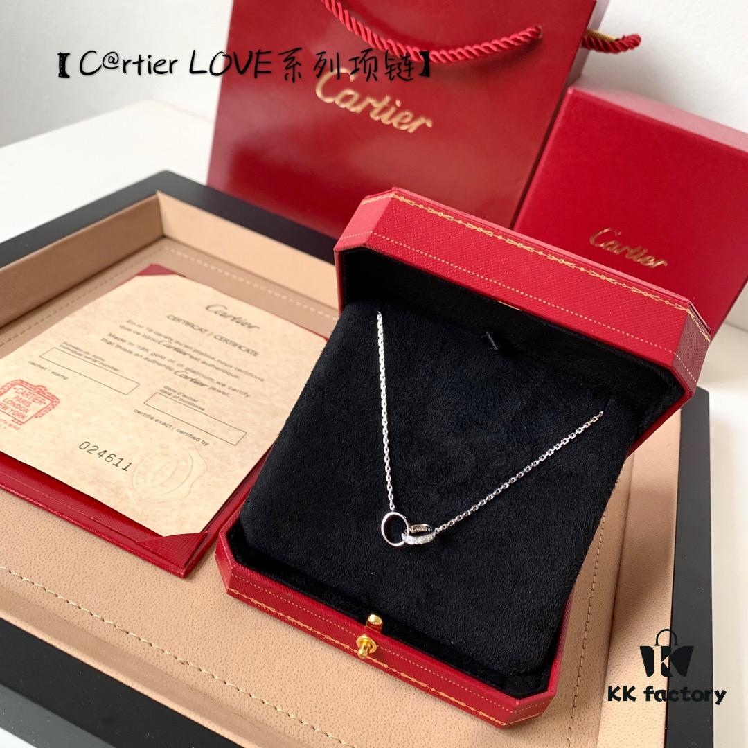 Custom Crafted ZP Jewelry, Real Gold and Diamonds, Cartier Love Series Necklace in Premium Silver Version with Packaging