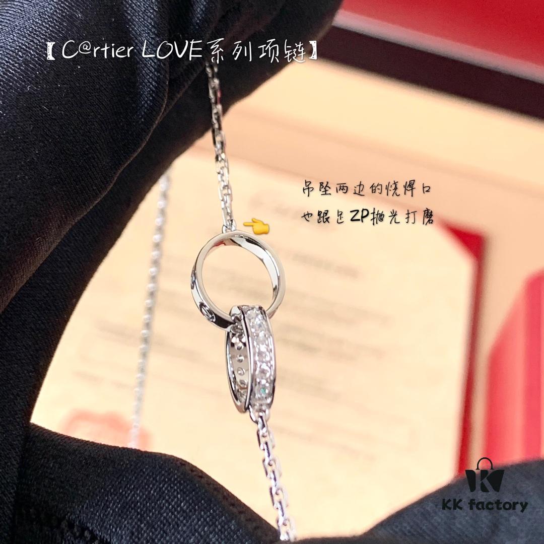 Custom Crafted ZP Jewelry, Real Gold and Diamonds, Cartier Love Series Necklace in Premium Silver Version with Packaging