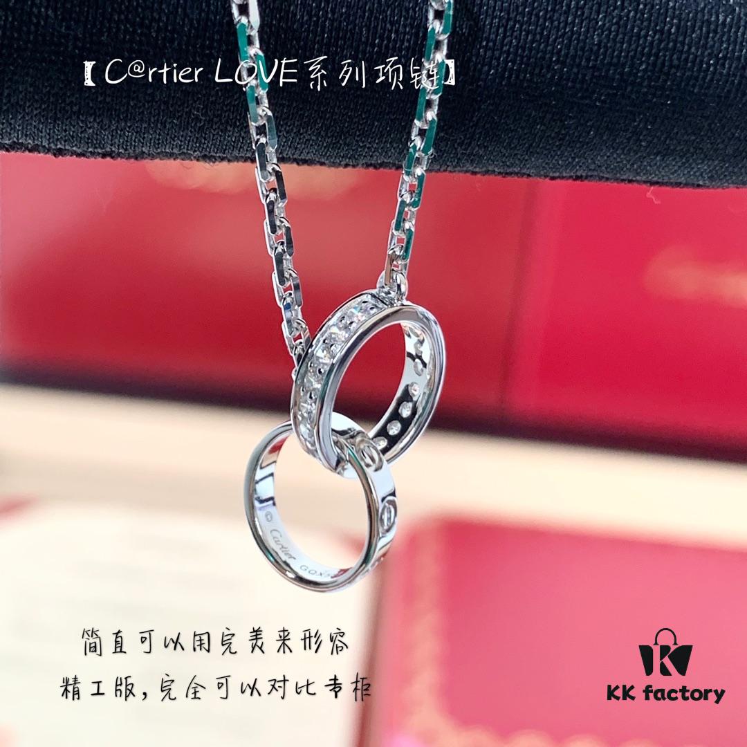 Custom Crafted ZP Jewelry, Real Gold and Diamonds, Cartier Love Series Necklace in Premium Silver Version with Packaging