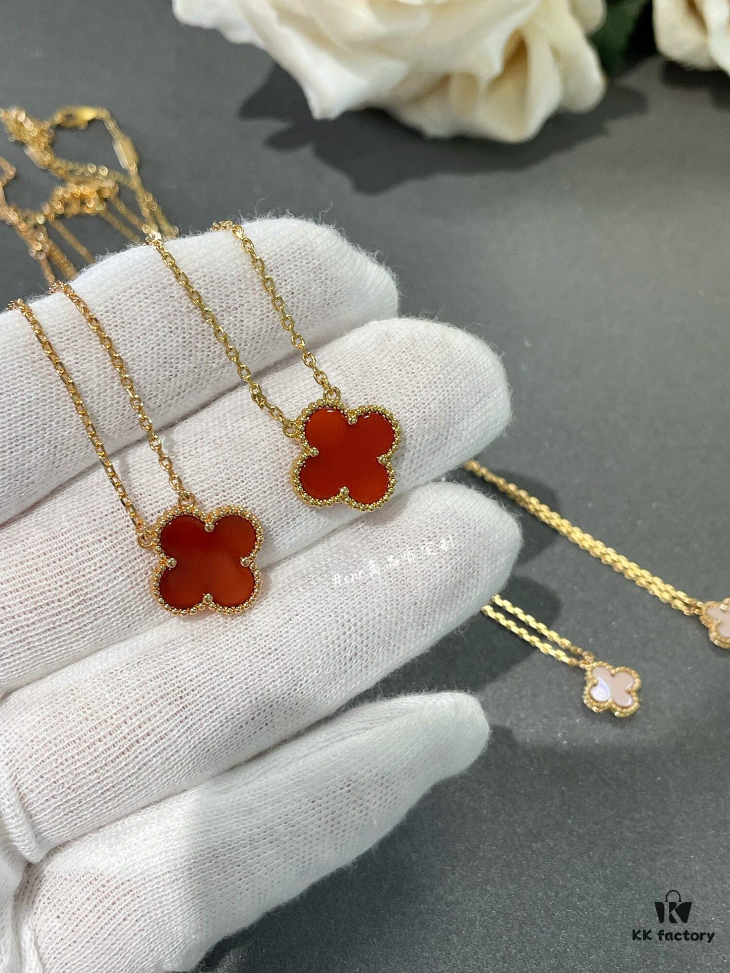 Lucky Cloverleaf with Red Carnelian! Mini Stud Earrings and Bracelet Also in Stock, Can Be Paired as a Set