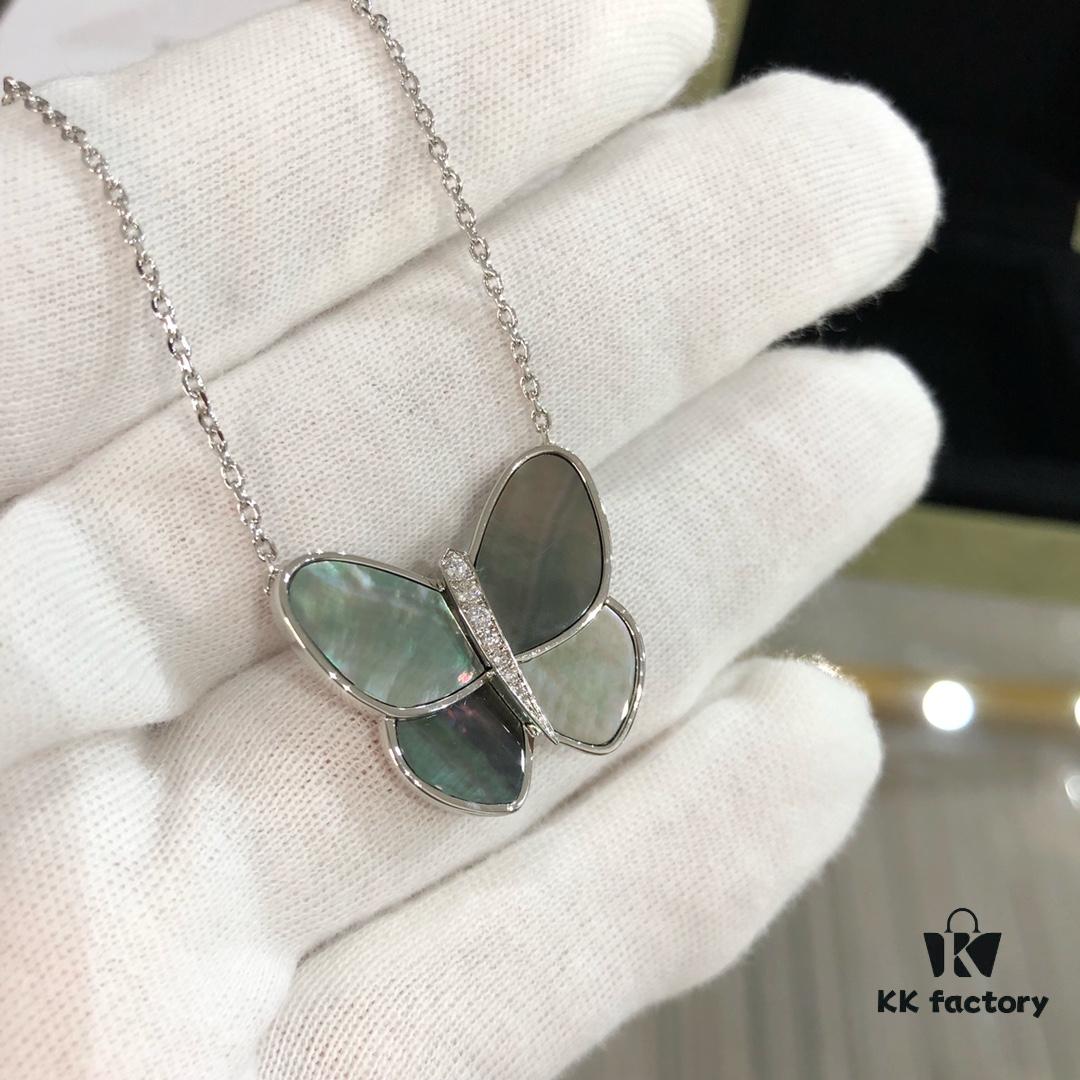 VCA Large Butterfly Necklace, Exquisitely Crafted with Mother-of-Pearl and Hand-Set Diamonds