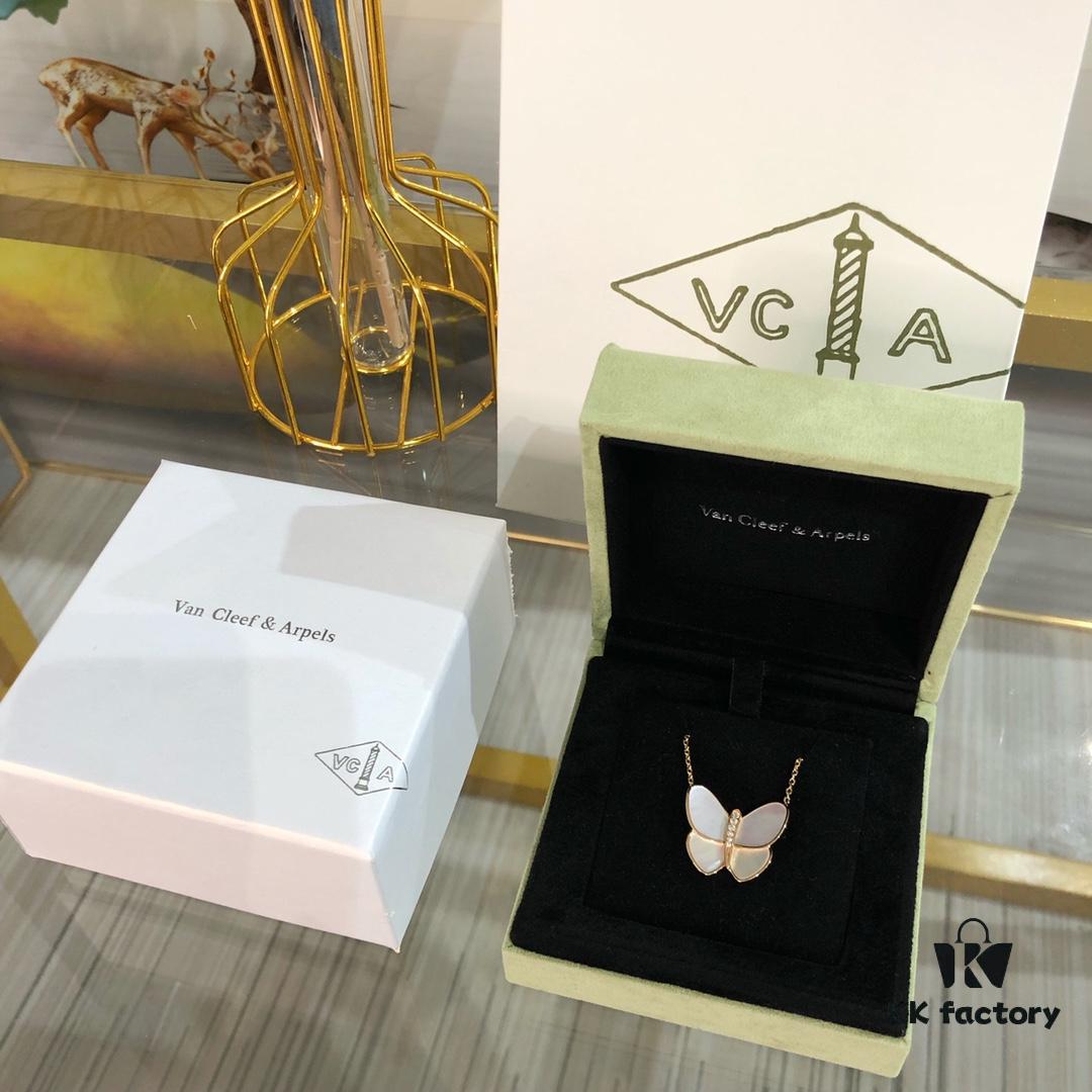VCA Large Butterfly Necklace, Exquisitely Crafted with Mother-of-Pearl and Hand-Set Diamonds