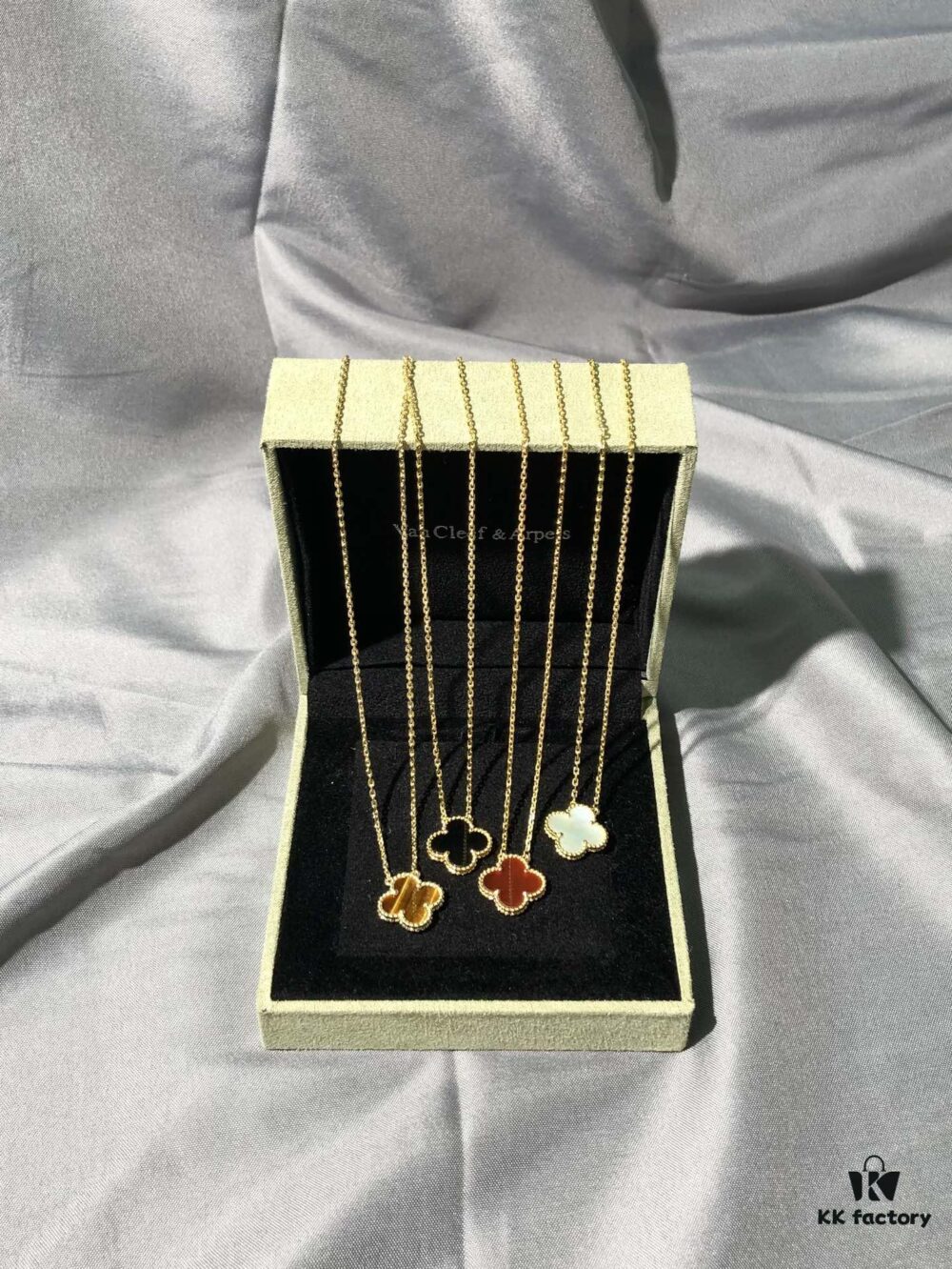 Necklace · Gold Series: Tiger's Eye Four-Leaf Clover / White Mother-of-Pearl Four-Leaf Clover / Red Carnelian Four-Leaf Clover / Black Onyx Four-Leaf Clover