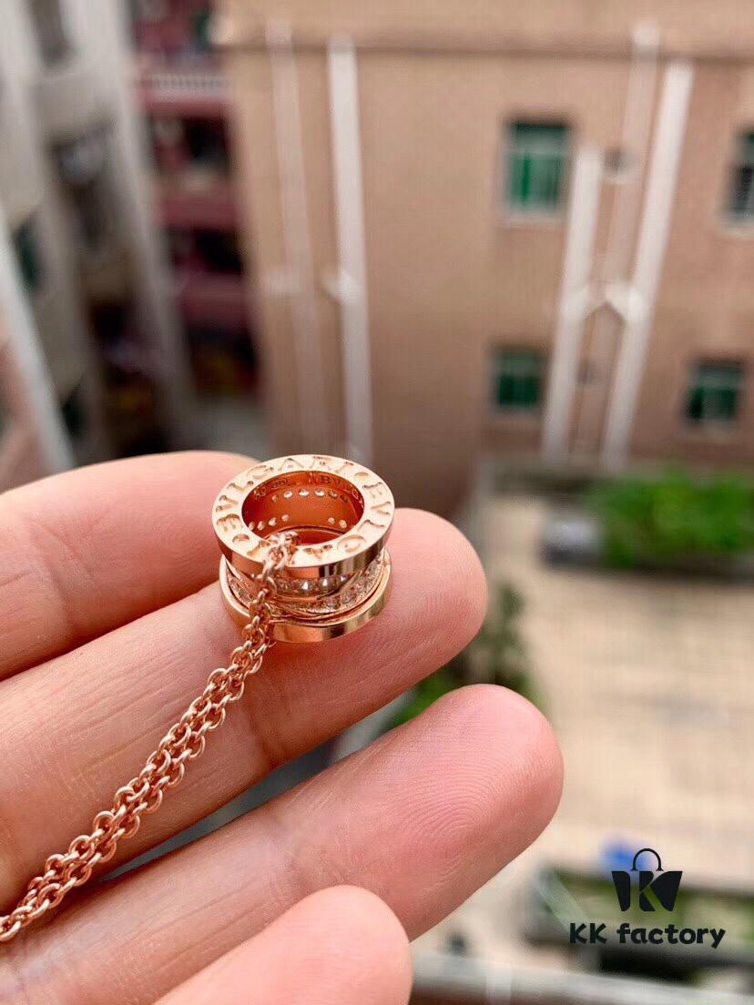 Bvlgari Openwork Diamond-Paved Necklace in S925 Sterling Silver with Thick Gold Plating