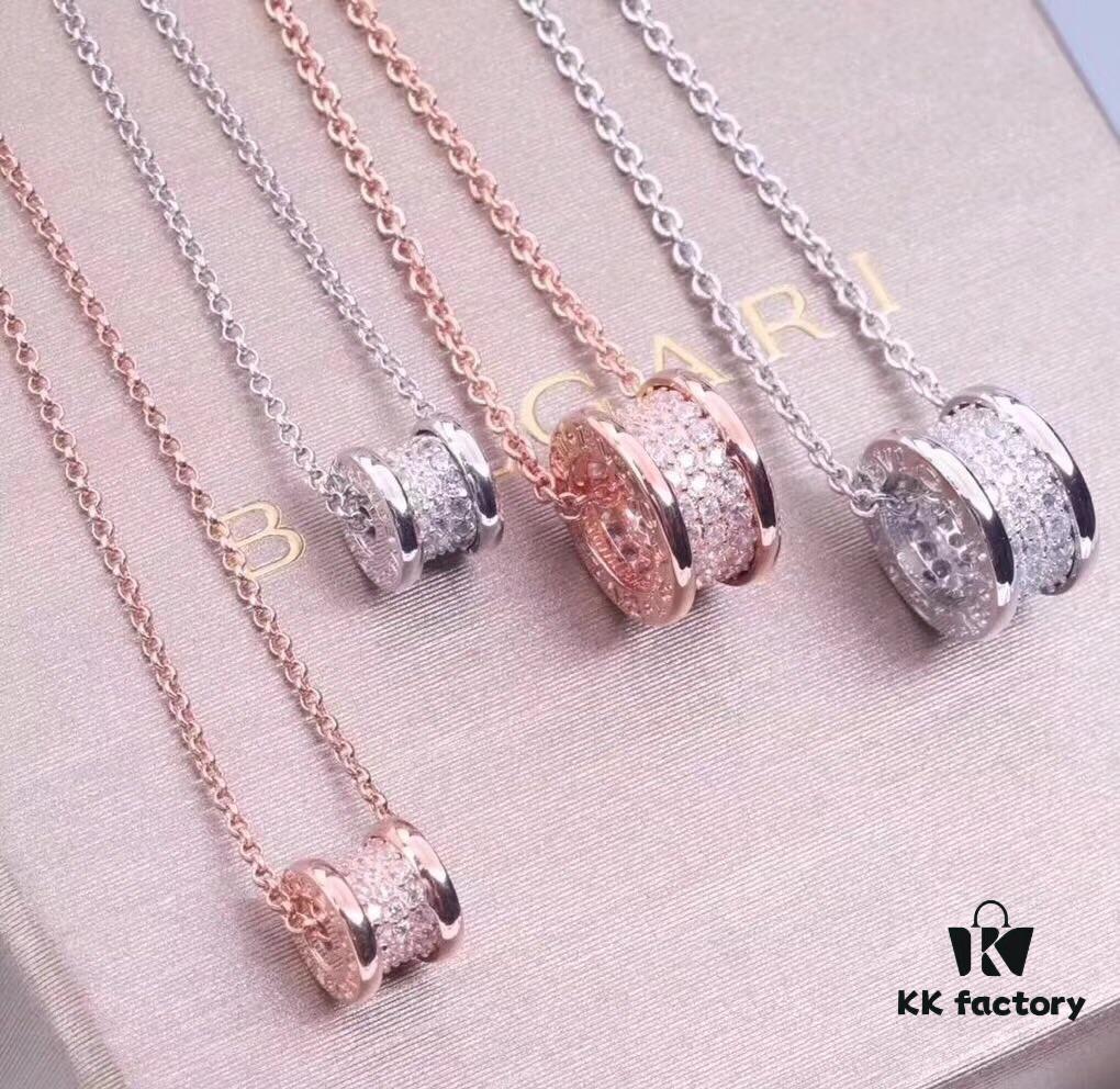 BVLGARI Serpenti Full Diamond Necklace, 925 Sterling Silver with 18K Gold Plating, Adjustable Luxury Pendant Inspired by Counterpart