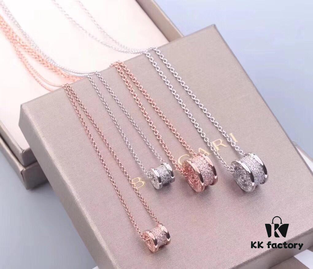 BVLGARI Serpenti Full Diamond Necklace, 925 Sterling Silver with 18K Gold Plating, Adjustable Luxury Pendant Inspired by Counterpart