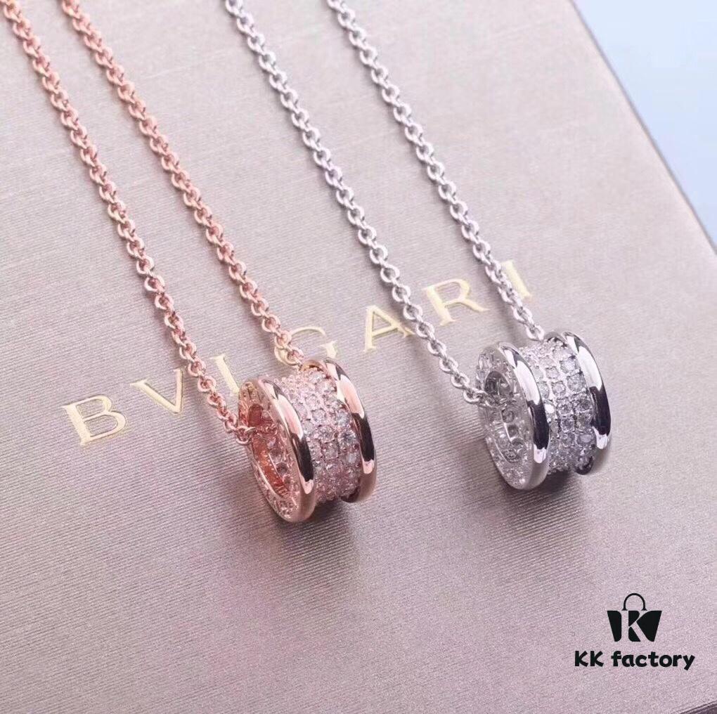 BVLGARI Serpenti Full Diamond Necklace, 925 Sterling Silver with 18K Gold Plating, Adjustable Luxury Pendant Inspired by Counterpart